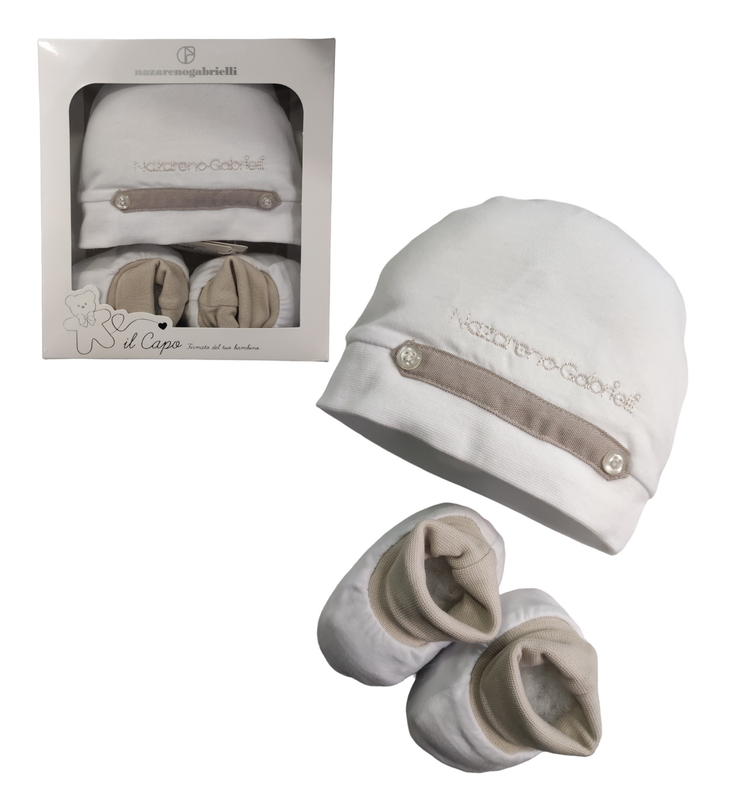 Cappello e Babbucce Cotone Nazareno Gabrielli Primi Mesi Neonato