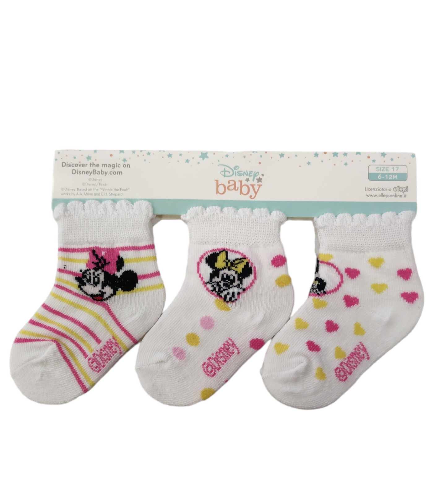 Calzini Neonata Bambina Disney Minnie Tre Paia 6-12 Mesi