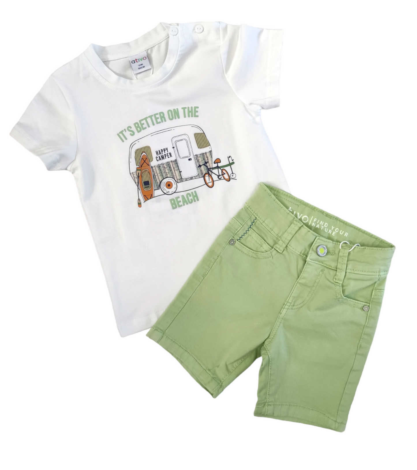 T-shirt Bianca in Cotone Manica Corta con Stampa Camper Bambino 6-36 Mesi