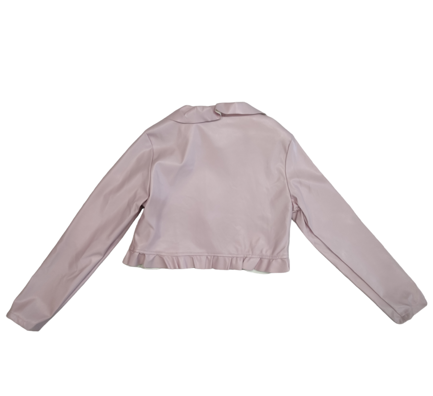 Completo Tre Pezzi Leggings Nero T-Shirt e Giacca Ecopelle Rosa Bambina Ragazza 8-16 Anni