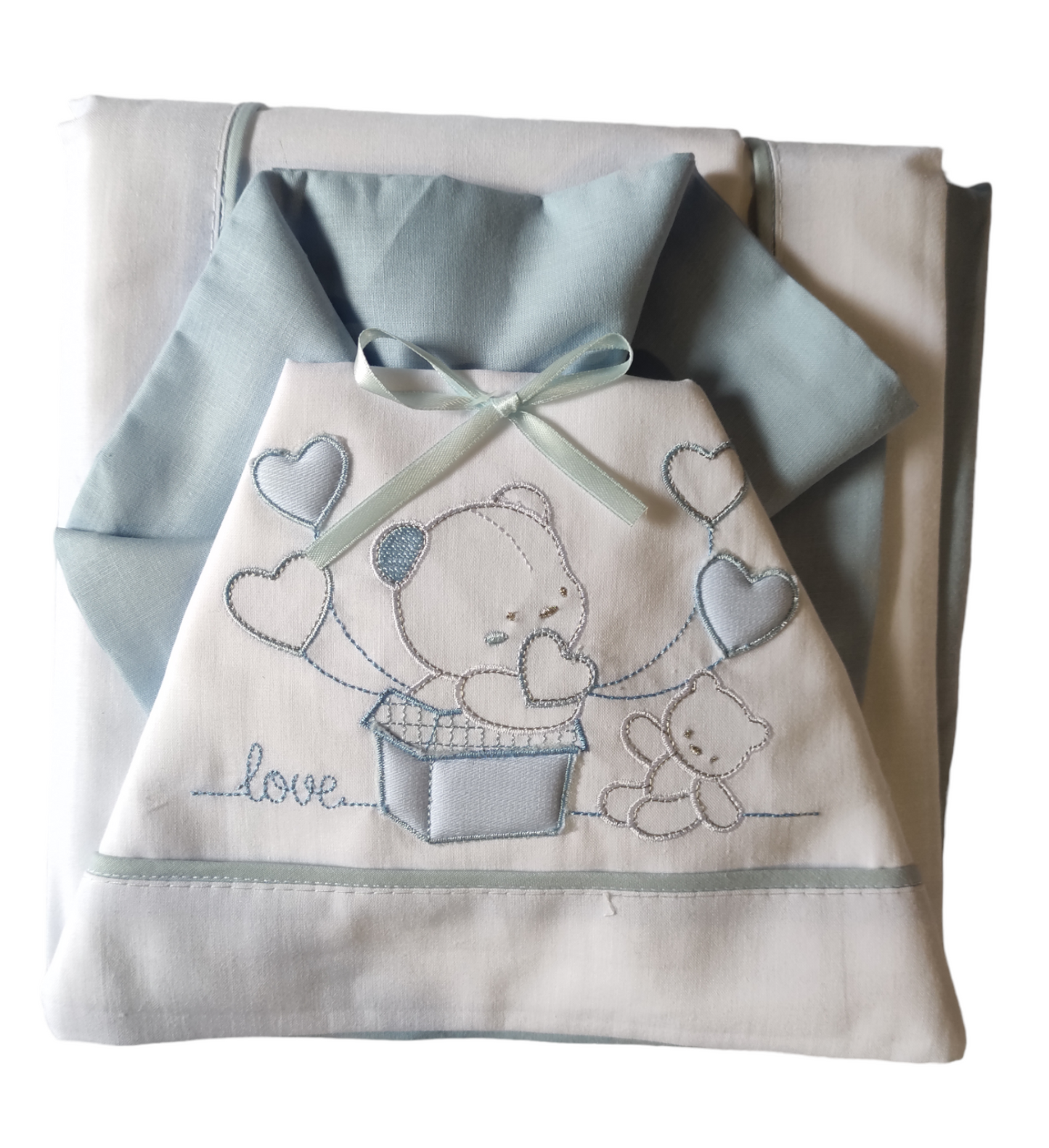 Coordinato Lenzuolini e Copertina Celeste Cotone 4 Pezzi con Cassettiera per Lettino Nazareno Gabrielli