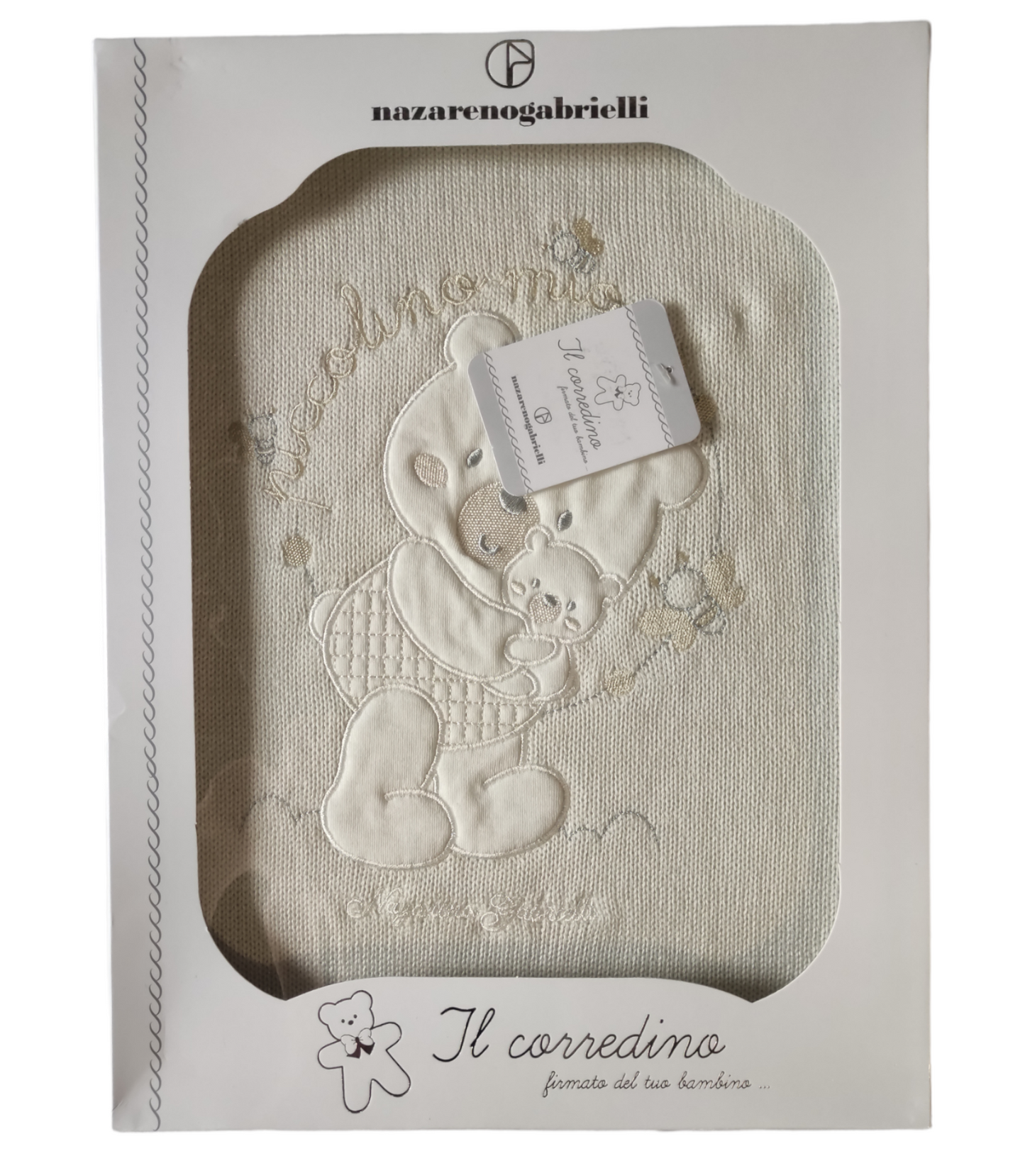 Copertina Panna Neonato Unisex per Culla Carrozzina Ricamata Smacchinata in Filo Nazareno Gabrielli