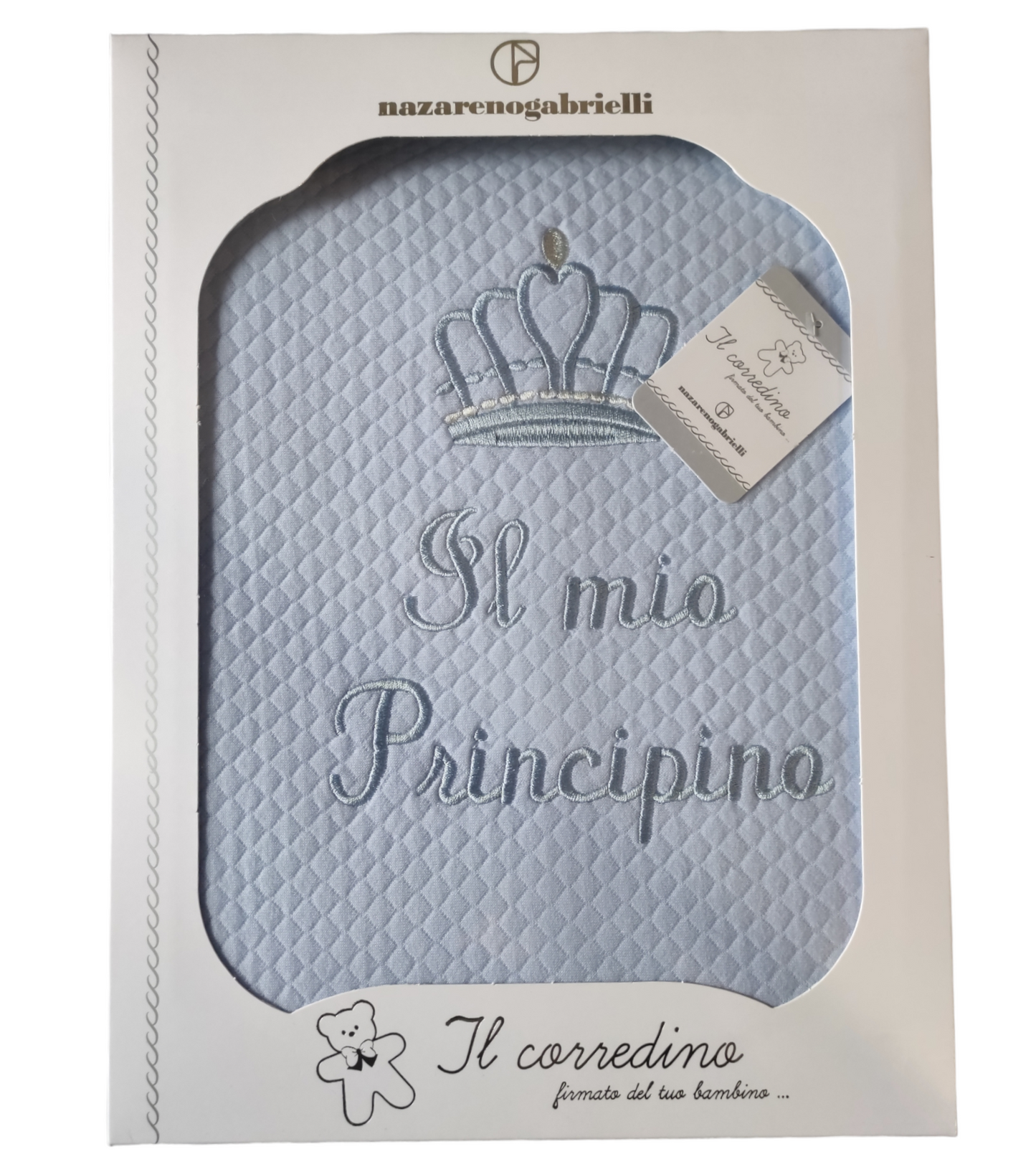 Coperta Celeste Ricamata Il Mio Principino per Lettino Cotone Nazareno Gabrielli