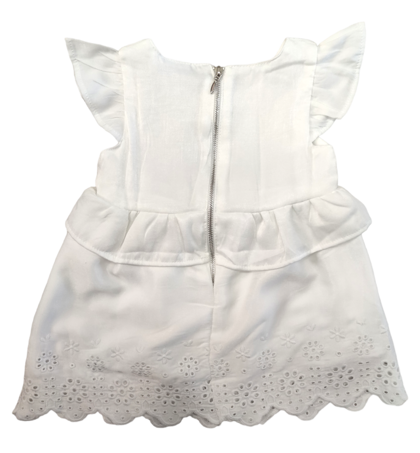 Abitino Bianco Cerimonia Manica Corta con Ricamo Sangallo Ativo Kids Bambina 6-36 Mesi