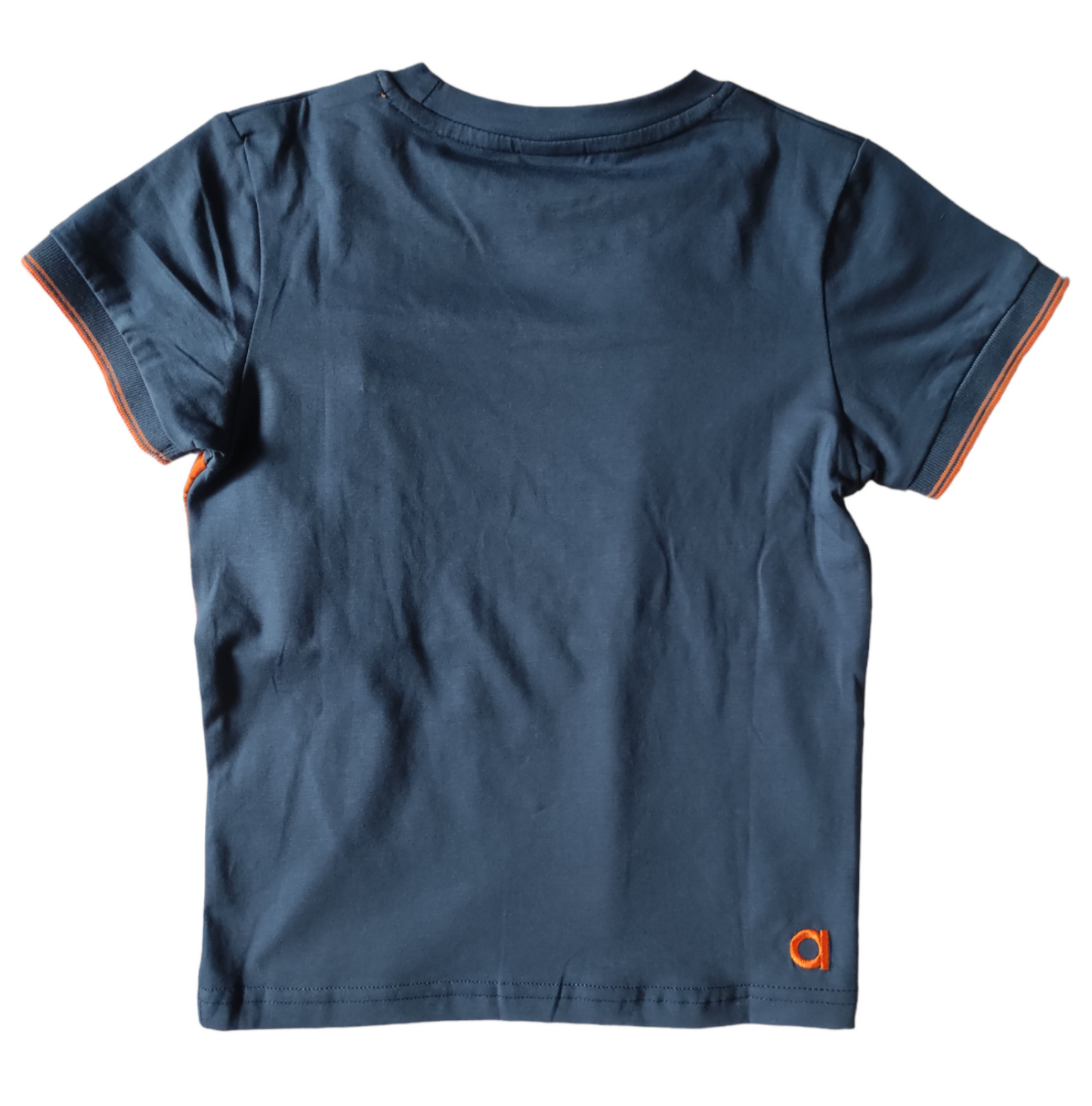 T-Shirt in Jersey di Cotone Blu con Taschino Lucido Arancione Bambino Ragazzo 4-16 Anni