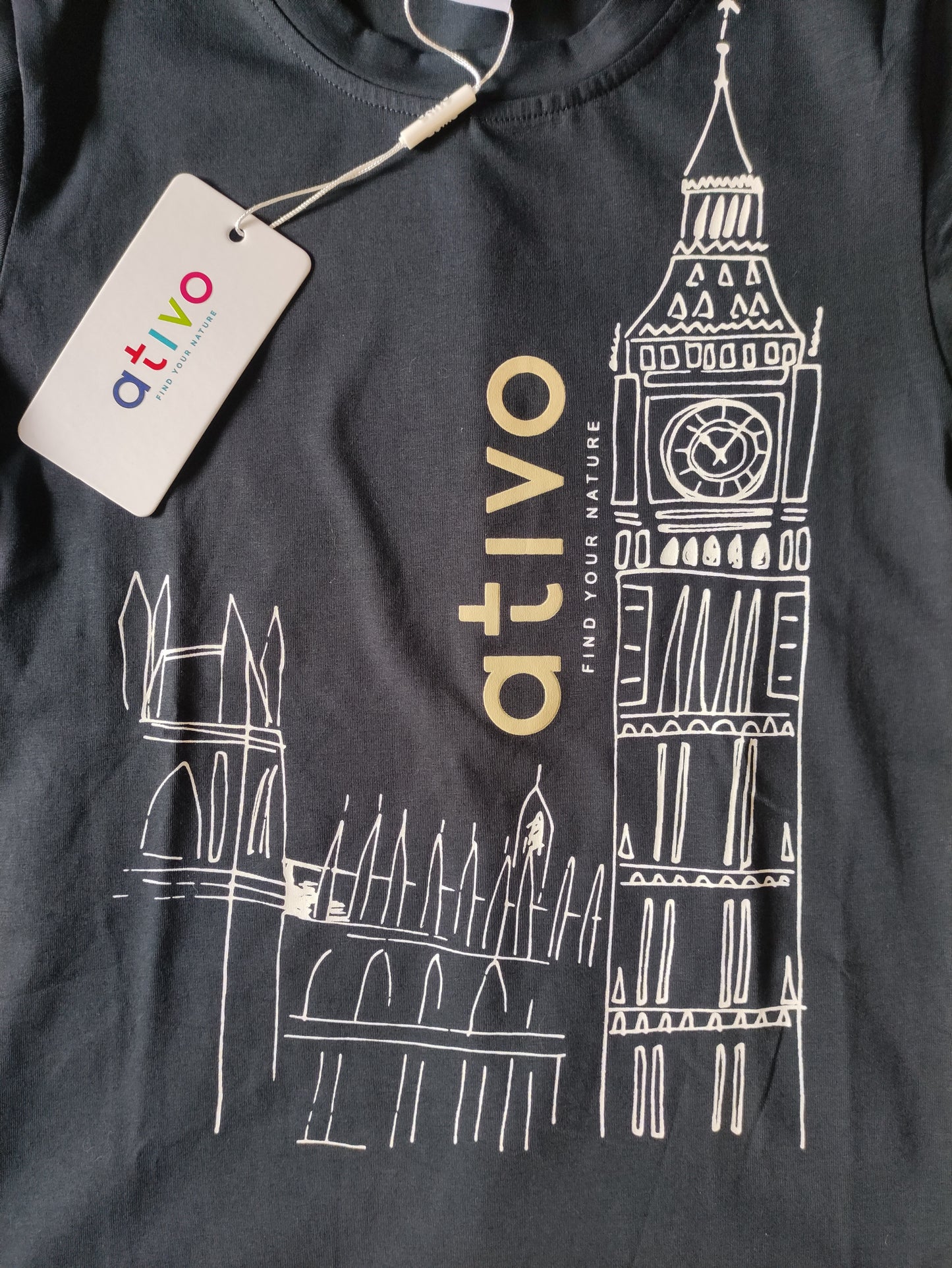 T-Shirt in Cotone a Manica Corta con Stampa Big Ben London Ativo Kids Bambino Ragazzo 4-16 Anni