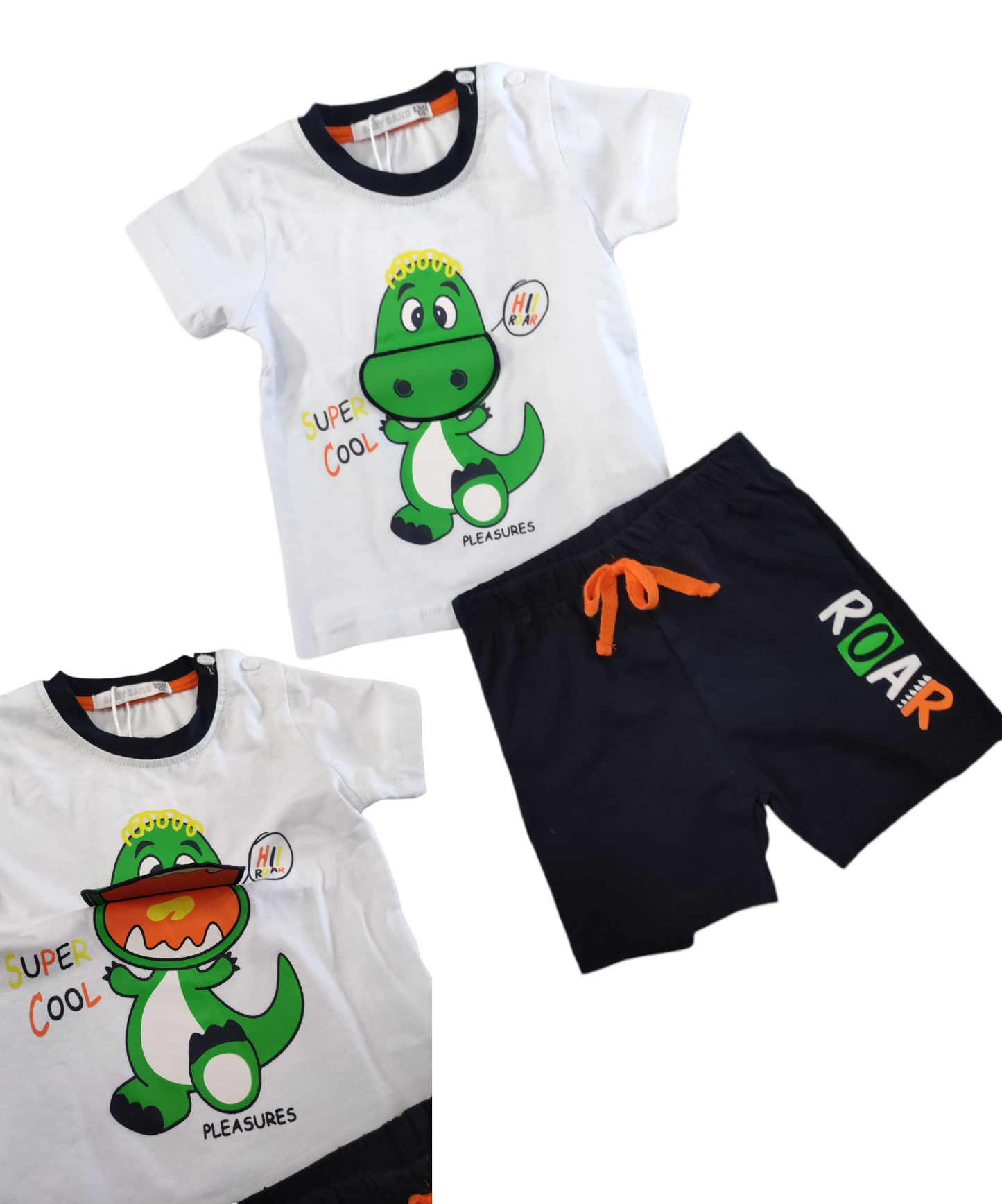 Completino Estivo Maglietta Manica Corta e Pantaloncino Dinosauro Baby Gang Neonato Bambino 3/6 - 18/24 Mesi