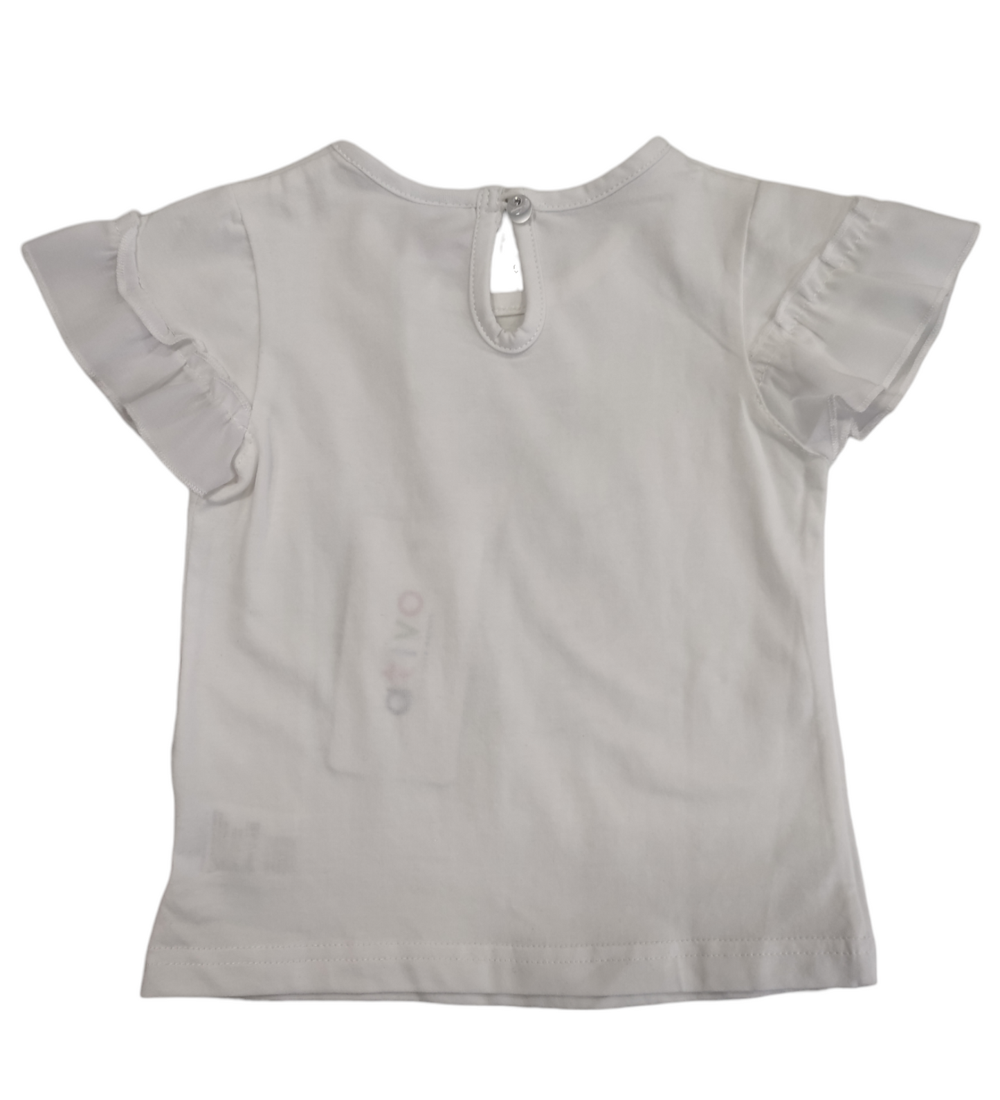 Completo Estivo T-Shirt Bianca a Manica Corta e Pantaloncino Beige con Rouches Bambina 6-36 Mesi