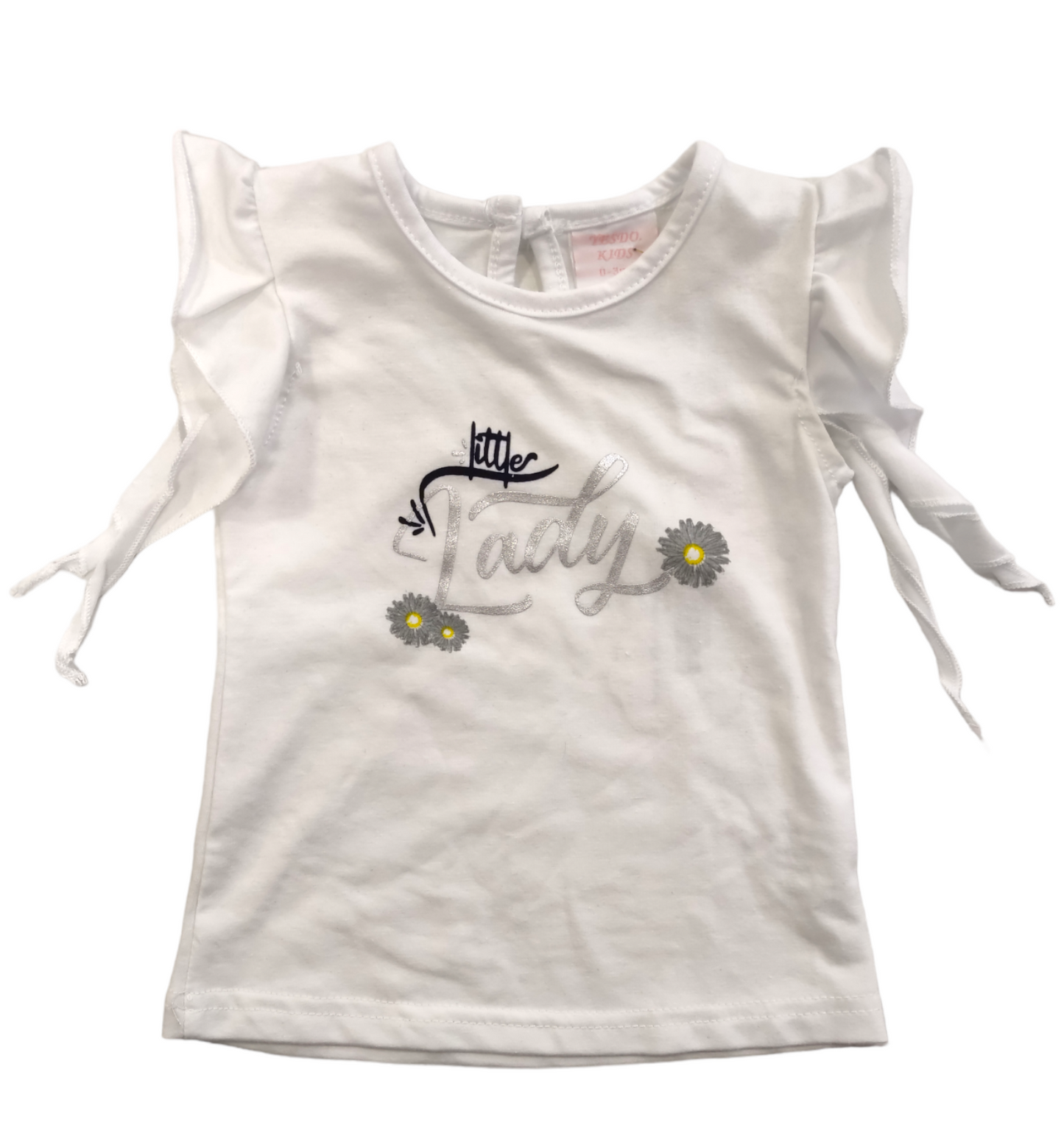 Completino Estivo T-Shirt Bianca e Pantaloncino Grigio in Cotone Bambina 0-36 Mesi