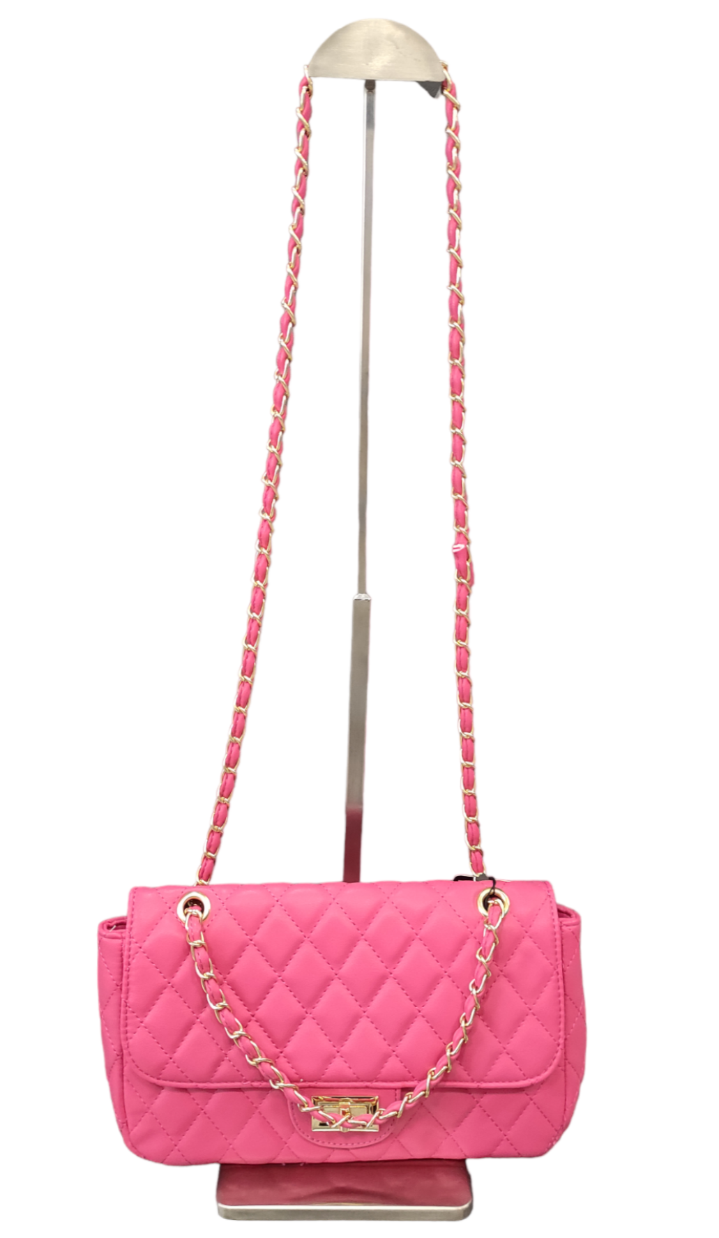 Pochette Donna Trapuntata Colore Fucsia con Tracollina Cerimonia Casual Chiusura a Girello
