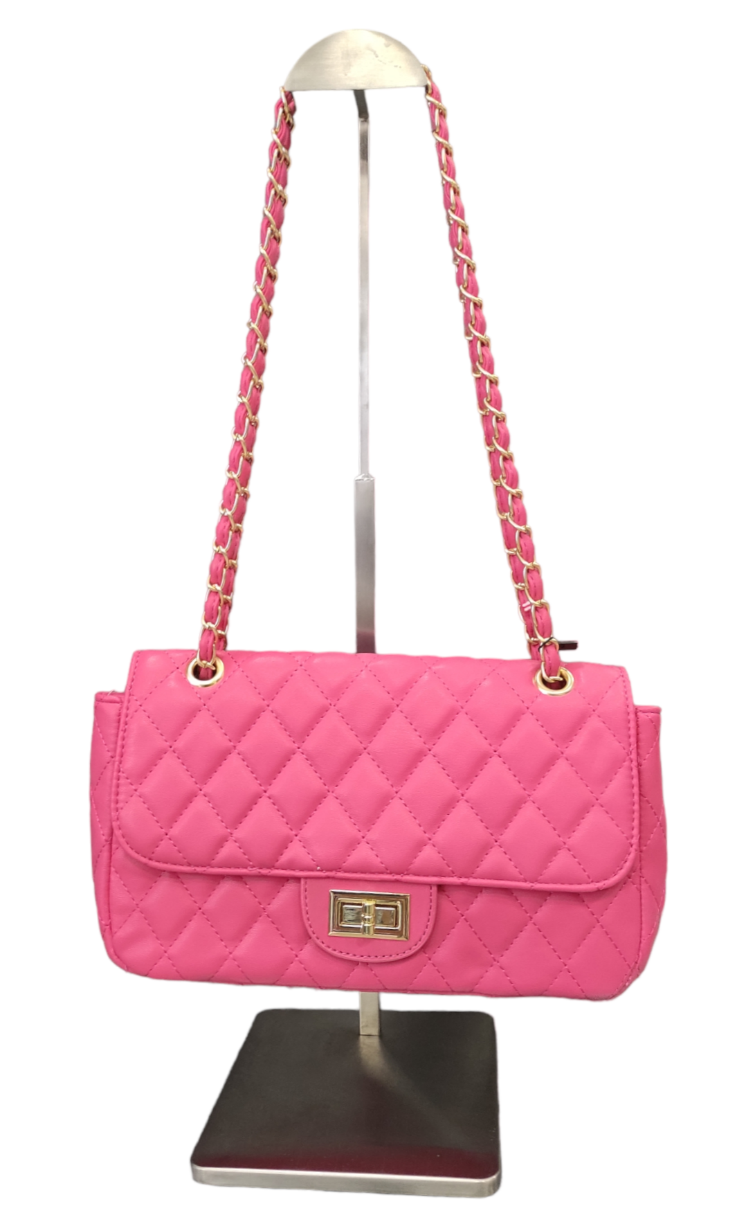 Pochette Donna Trapuntata Colore Fucsia con Tracollina Cerimonia Casual Chiusura a Girello