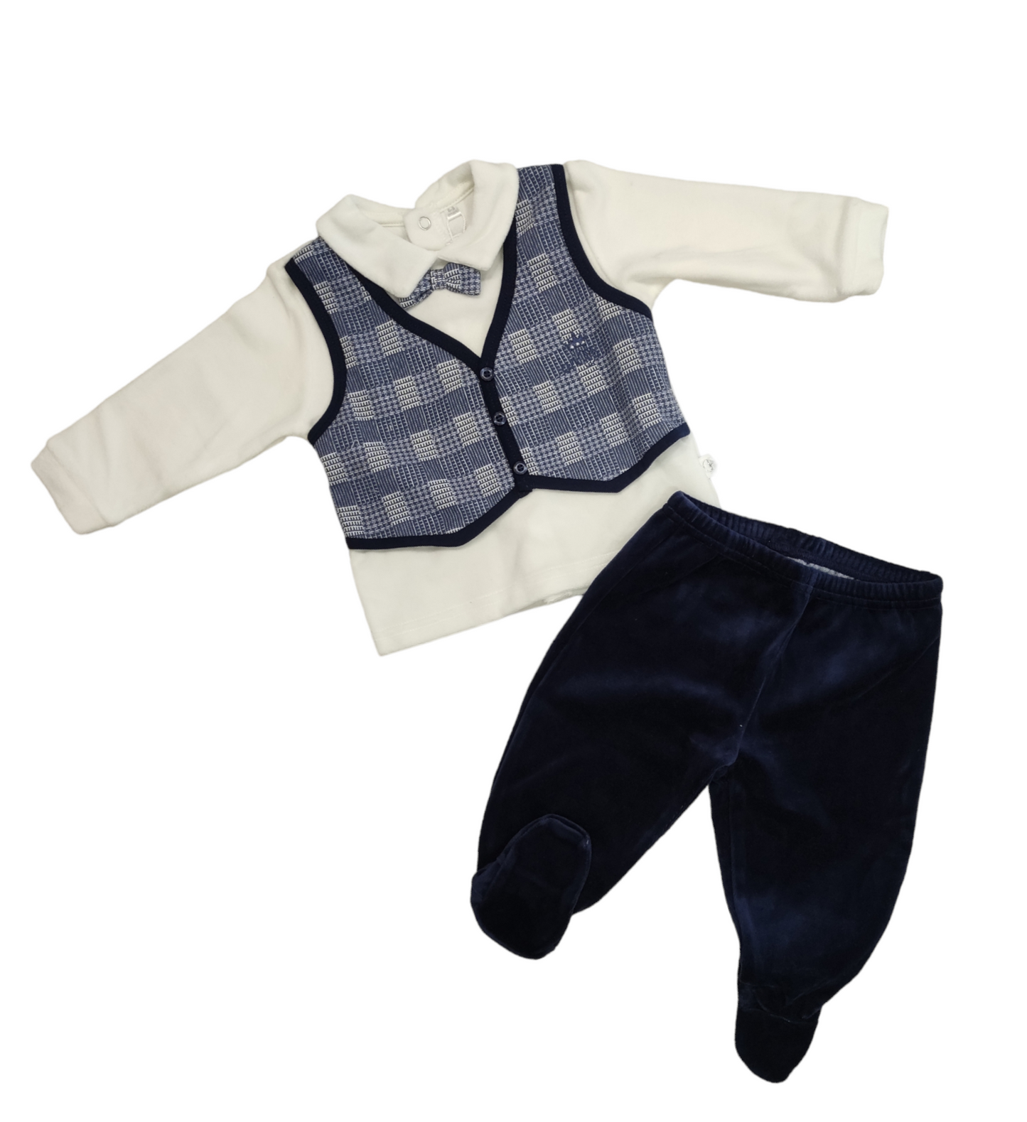 Completino Clinico In Ciniglia Due Pezzi Coprifasce e Ghettina Gilet e Papillon Neonato Nazareno Gabrielli 6/9 Mesi