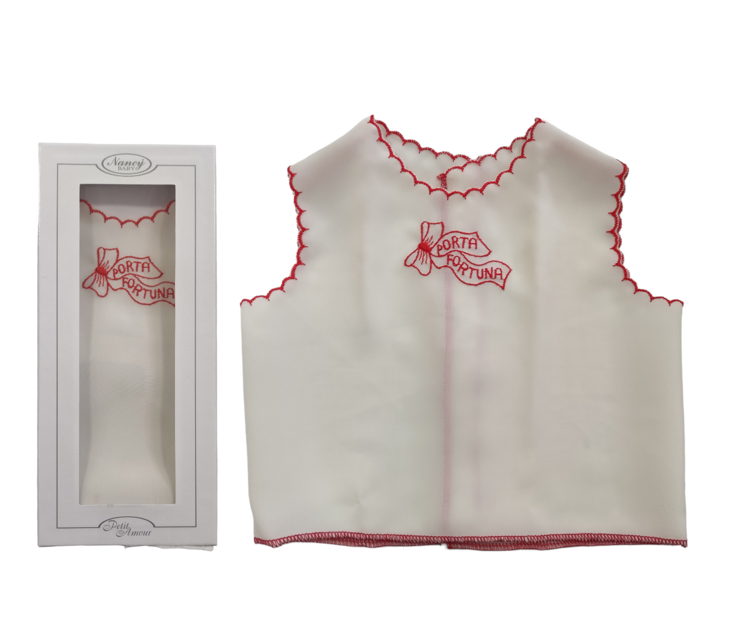Camicina Della Fortuna Bianca con Ricamo Rosso in Seta Neonato Neonata Porta Fortuna