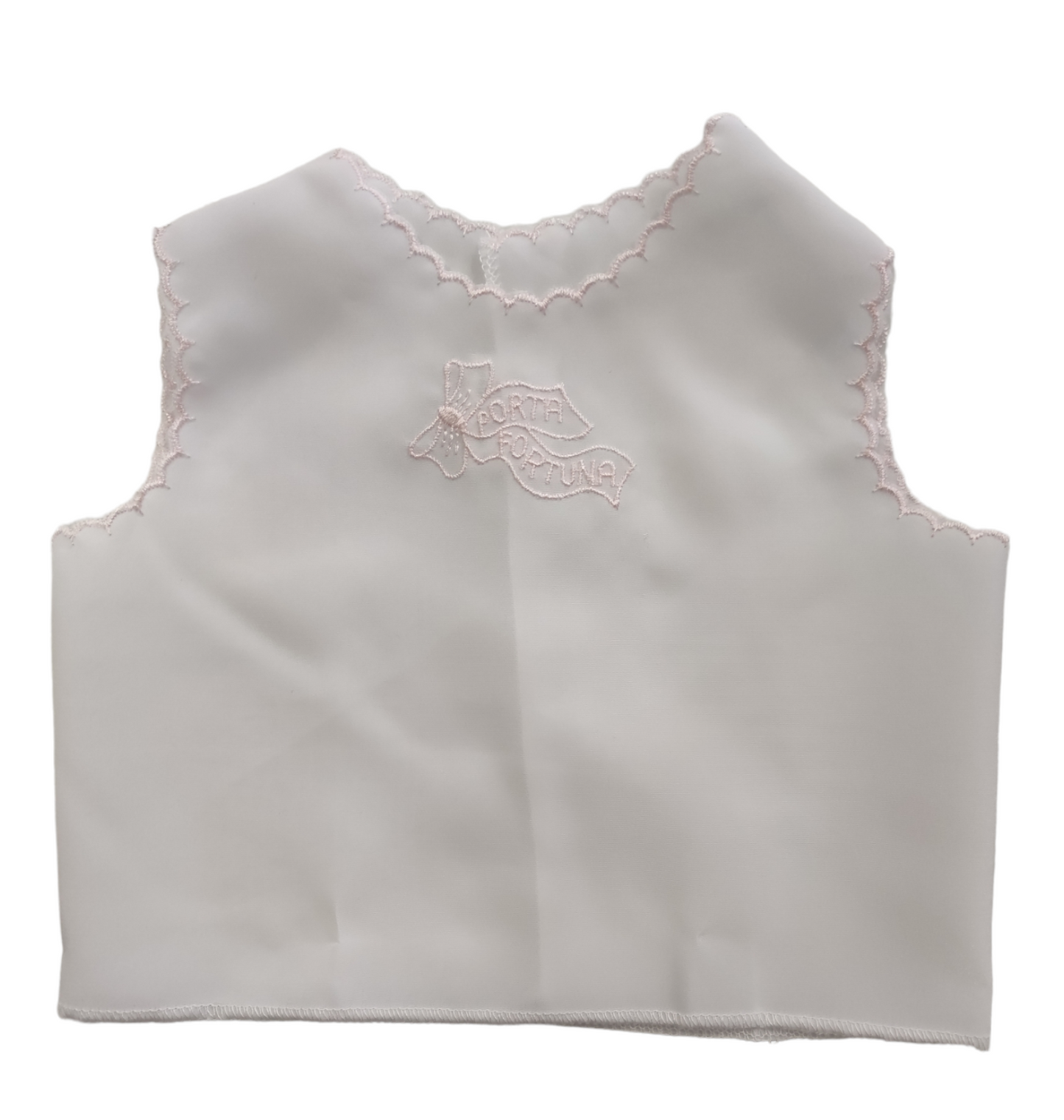 Camicina Della Fortuna Bianca con Ricamo Rosa in Seta Neonata Porta Fortuna