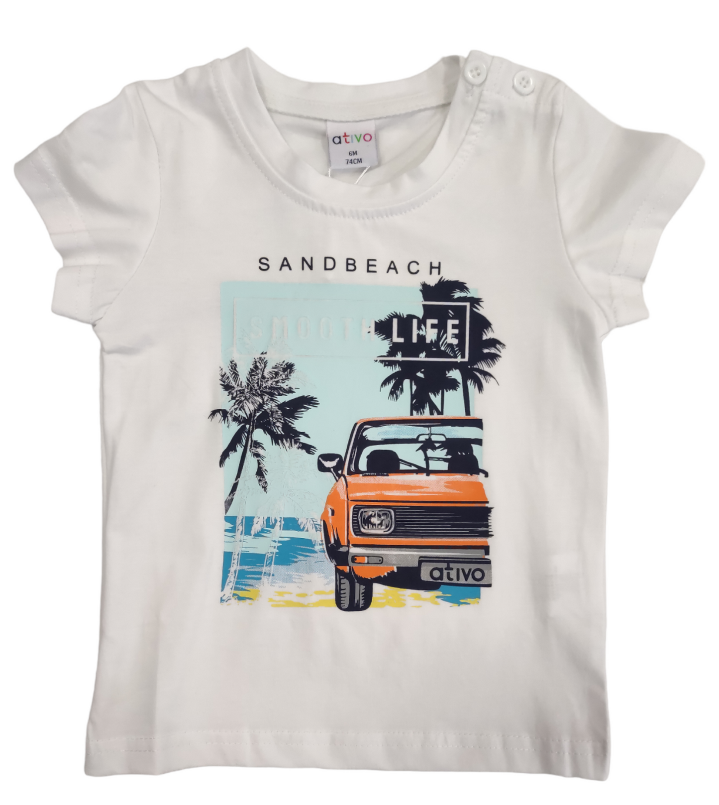 T-Shirt Bianca Estiva Manica Corta in Jersey di Cotone con Stampa Bambino 6-36 Mesi