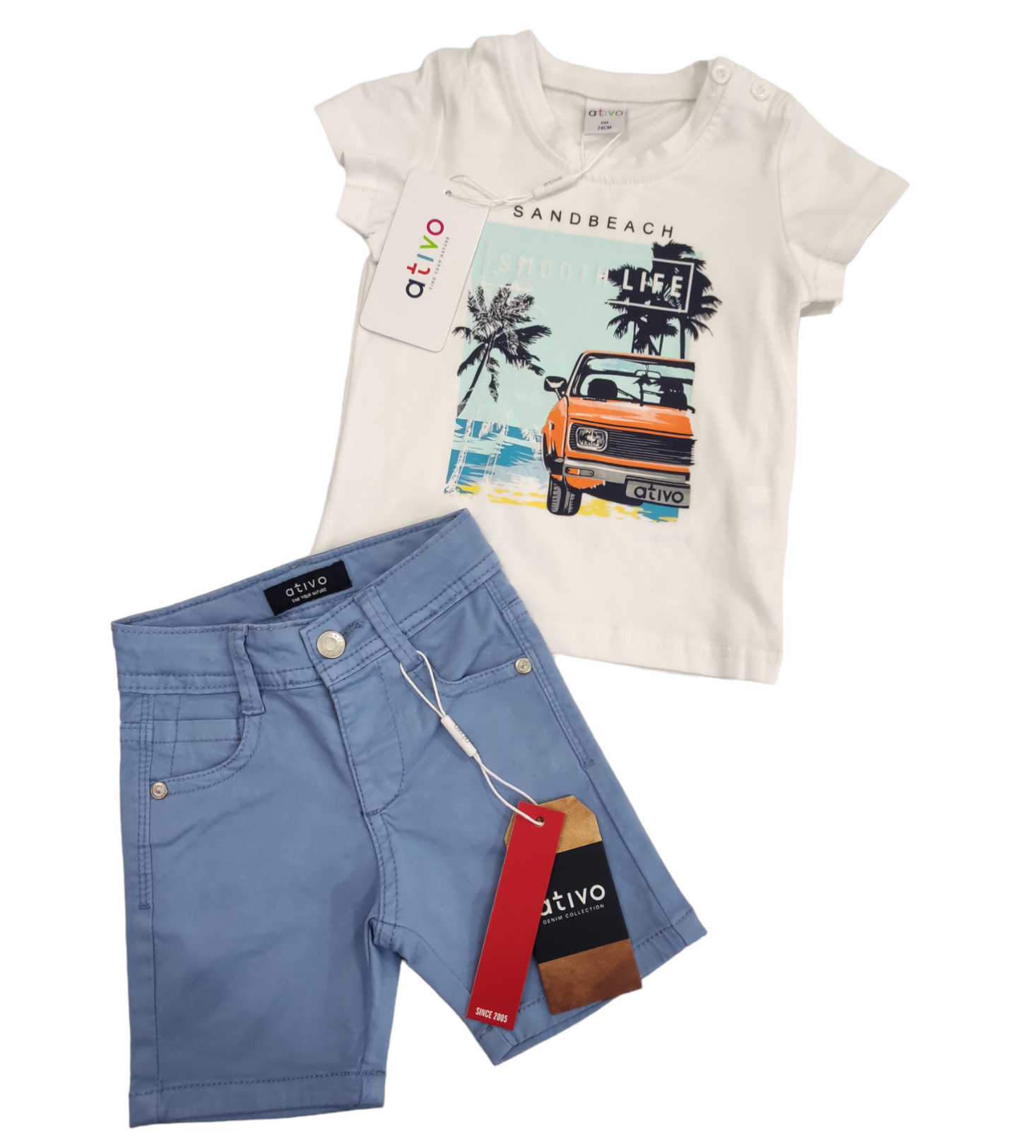 T-Shirt Bianca Estiva Manica Corta in Jersey di Cotone con Stampa Bambino 6-36 Mesi