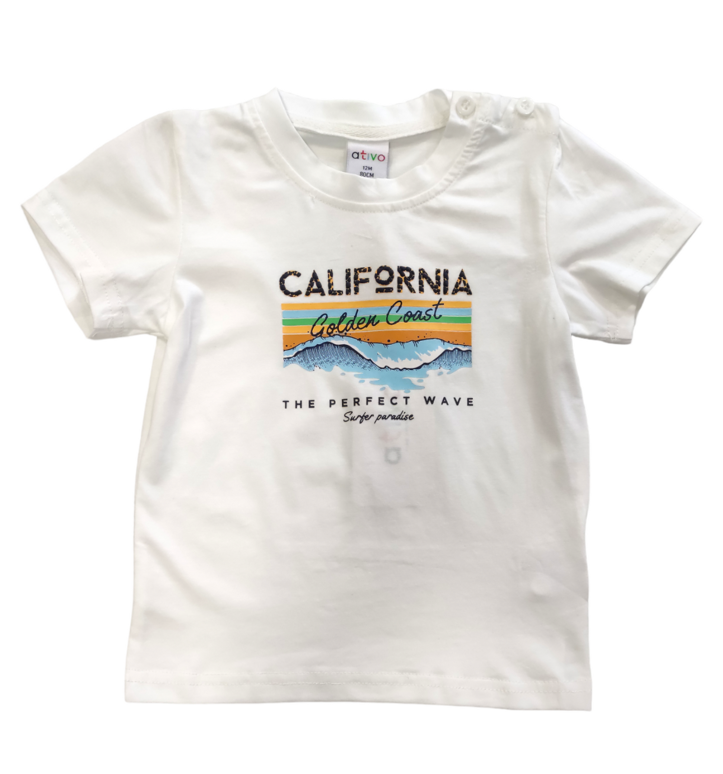 Completo T-shirt Bianca con Stampa e Bermuda in Jersey di Cotone Arancione Bambino 12-36 Mesi