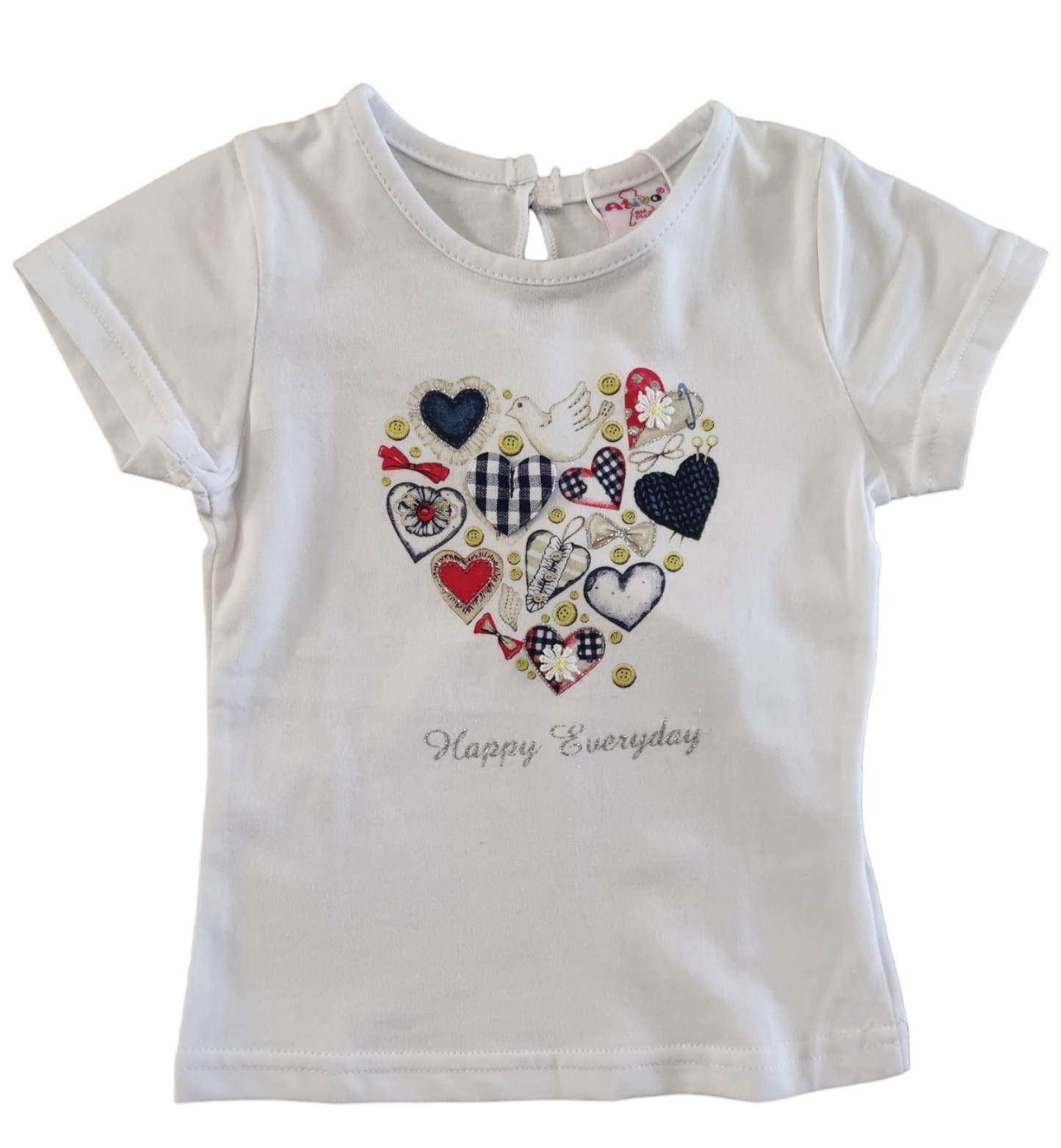 T-Shirt Bianca a Manica Corta in Jersey di Cotone Stampa Cuore Ativo Kids Bambina 6-36 Mesi