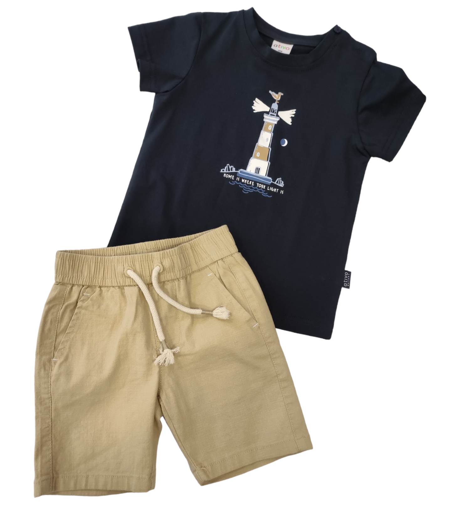 T-Shirt Manica Corta Blu Scuro Stampa Faro Ativo Kids Bambino 6-36 Mesi