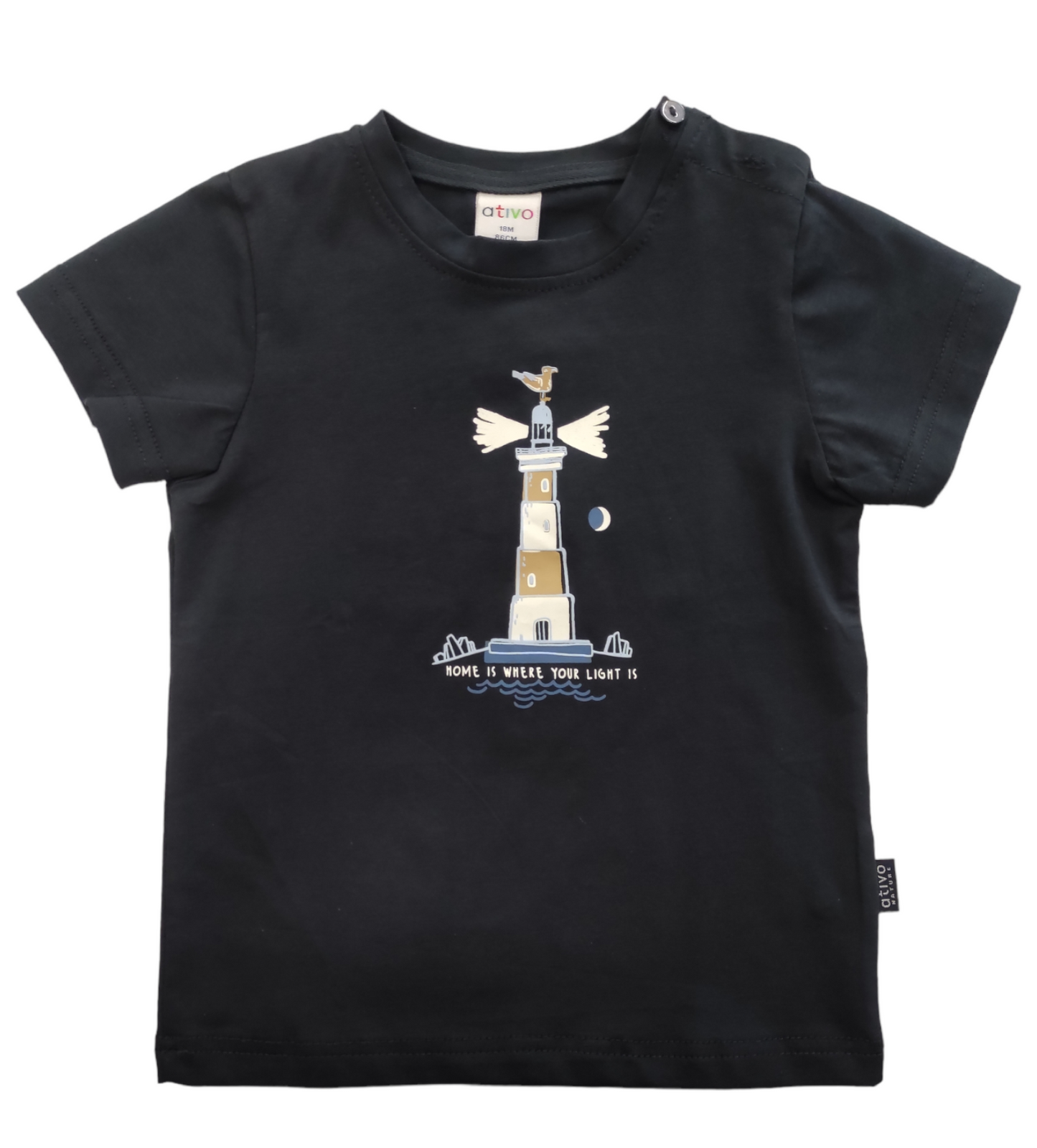 T-Shirt Manica Corta Blu Scuro Stampa Faro Ativo Kids Bambino 6-36 Mesi