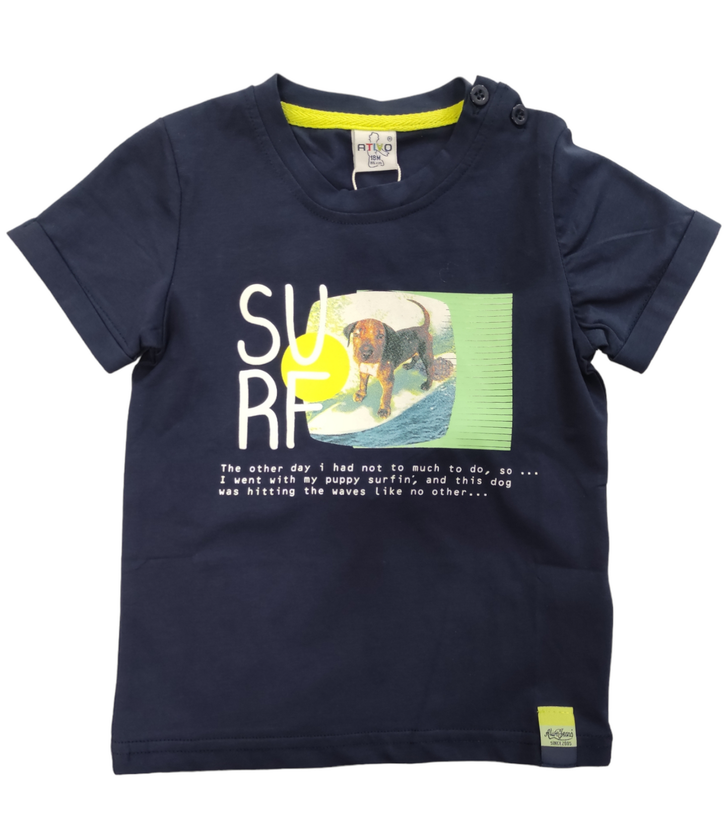 T-Shirt in Jersey di Cotone Manica Corta Stampa Cagnolino Bambino 6-36 Mesi