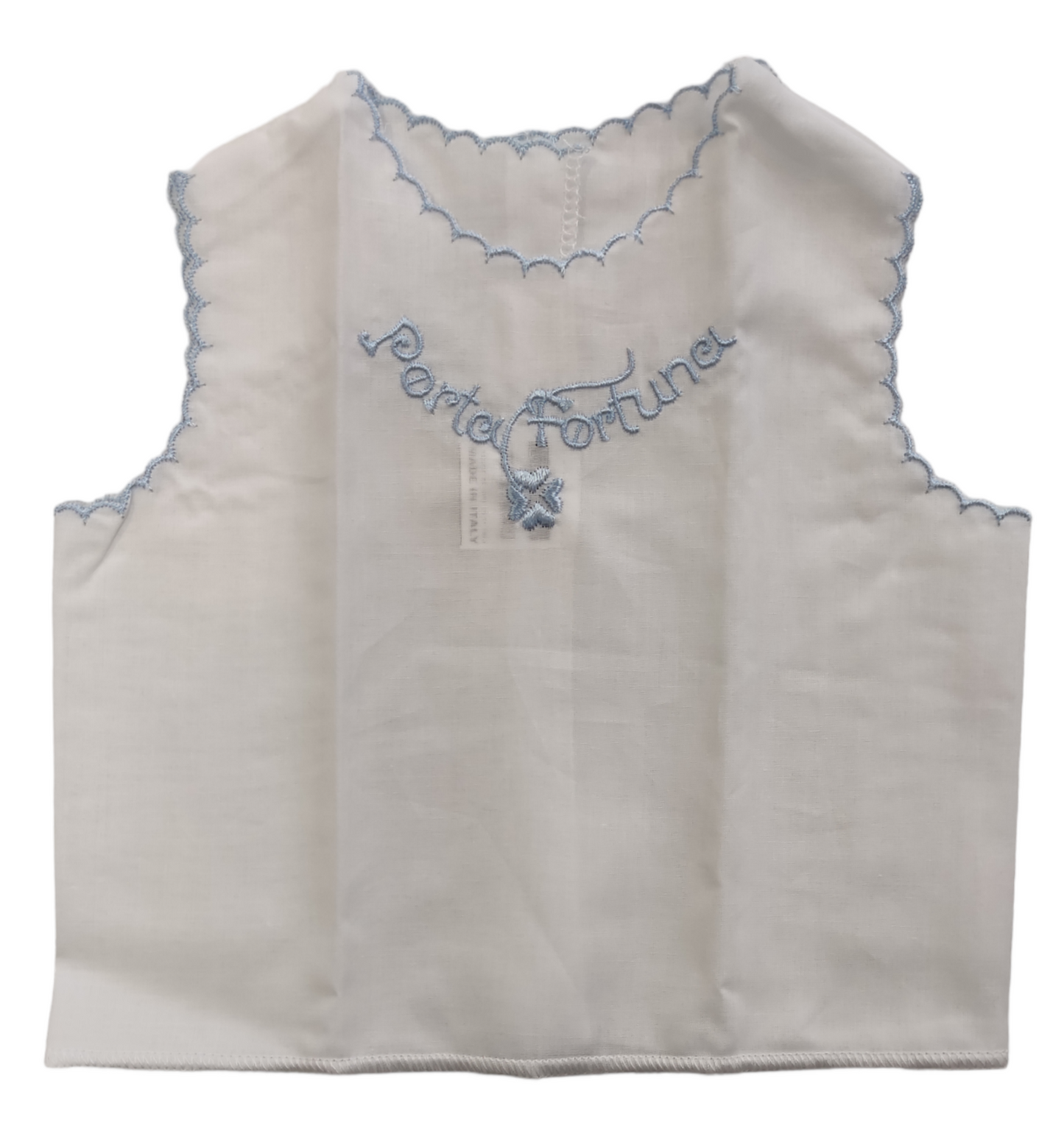 Camicina della Fortuna Cotone Bianco Con Bordi Celeste Neonato Culla Porta Fortuna