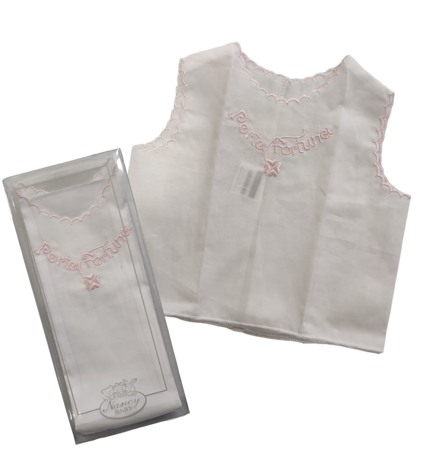 Camicina della Fortuna Cotone Bianco Con Bordi Rosa Neonata Culla Porta Fortuna