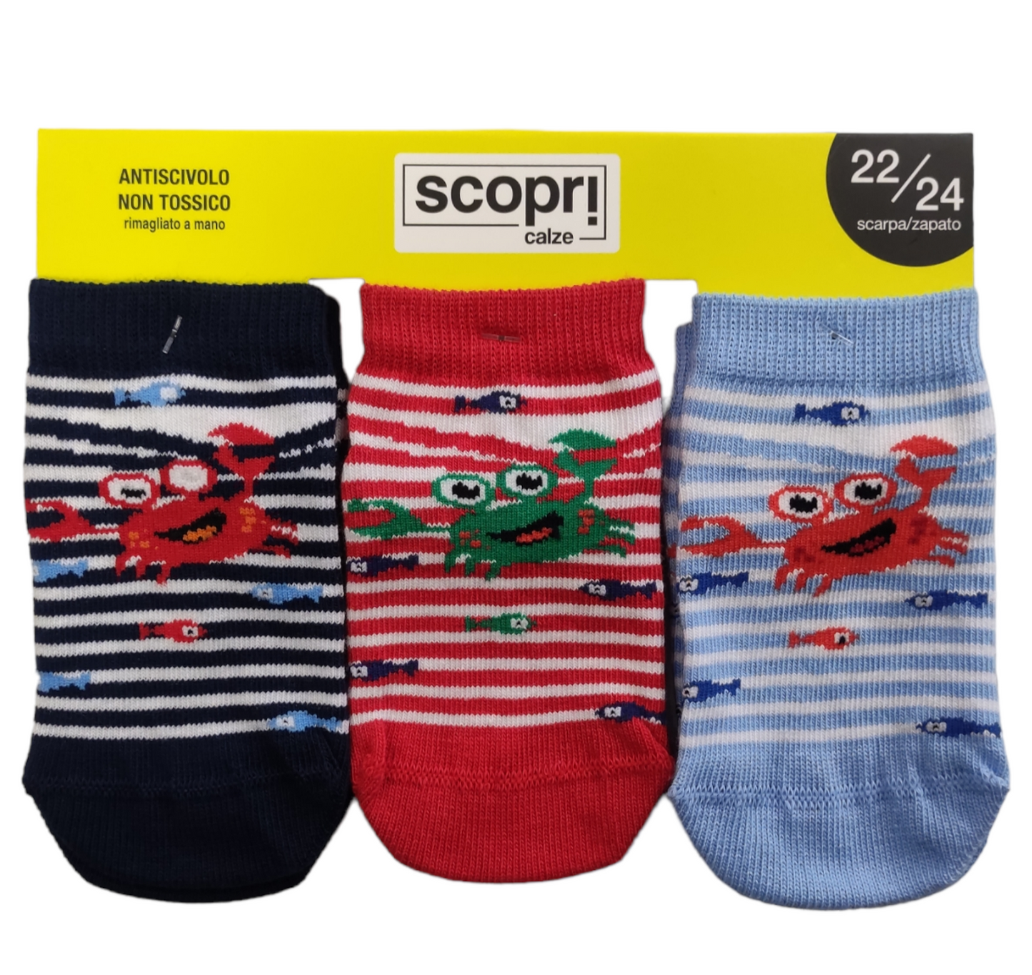 Tris Calzini Corti in Cotone Antiscivolo 3 Paia Rimagliati a Mano Bambino Taglia 22/24