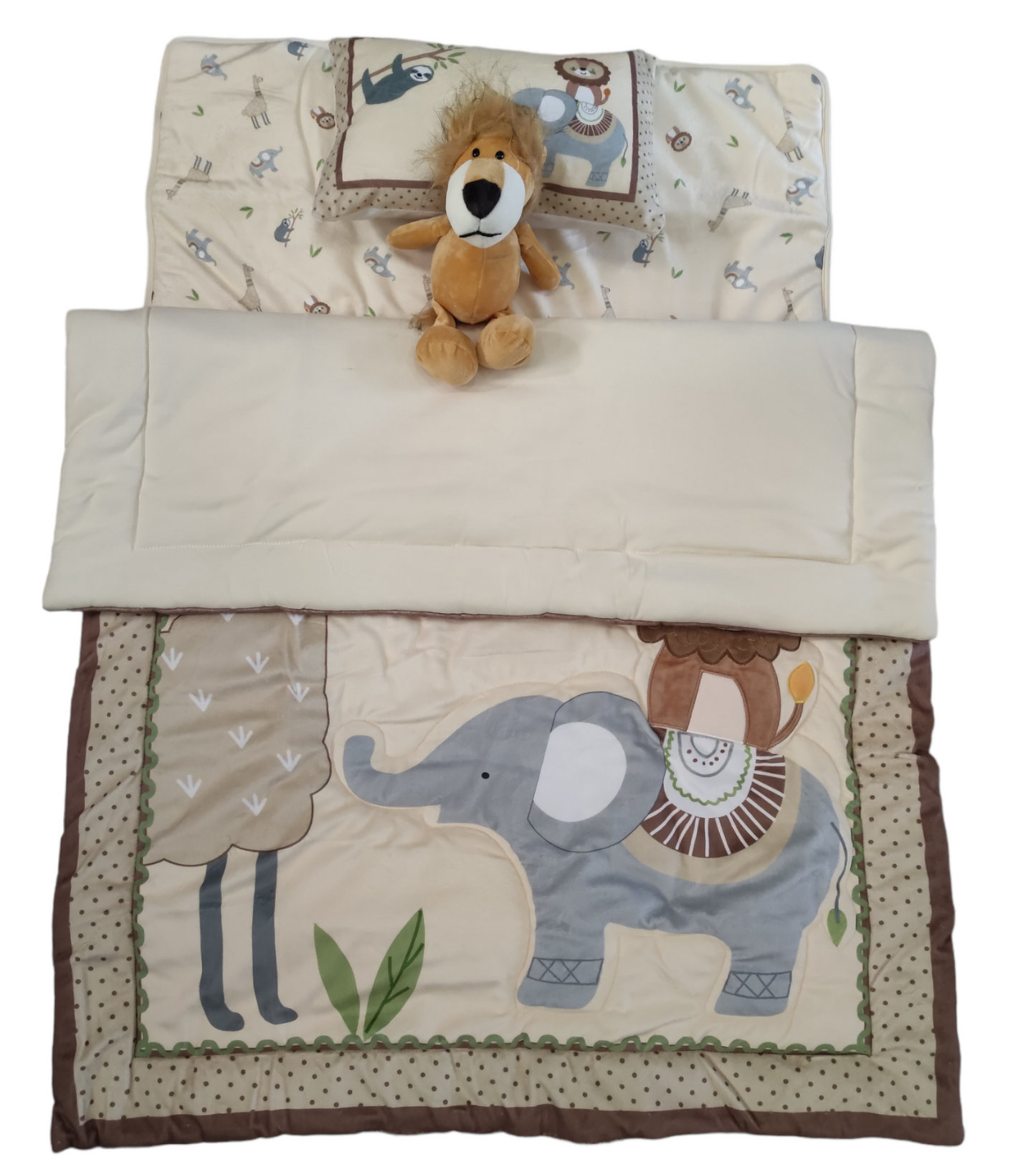 Set Invernale Completo Culla Con Coperta in Pile Piumone Ricamato Cuscino e Peluche Neonato