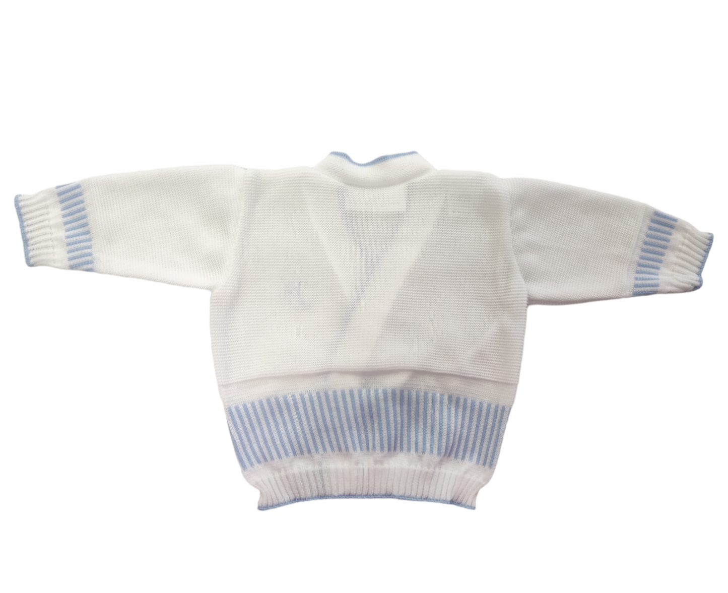 Scaldacuore in Puro Cotone Bianco e Celeste Modello Cardigan con Bottoni Neonato 0-3 Mesi