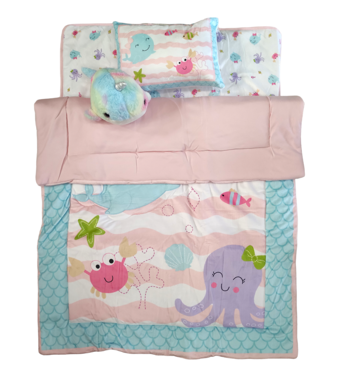 Set Invernale Completo Culla Con Coperta in Pile Piumone Ricamato Cuscino e Peluche Neonata