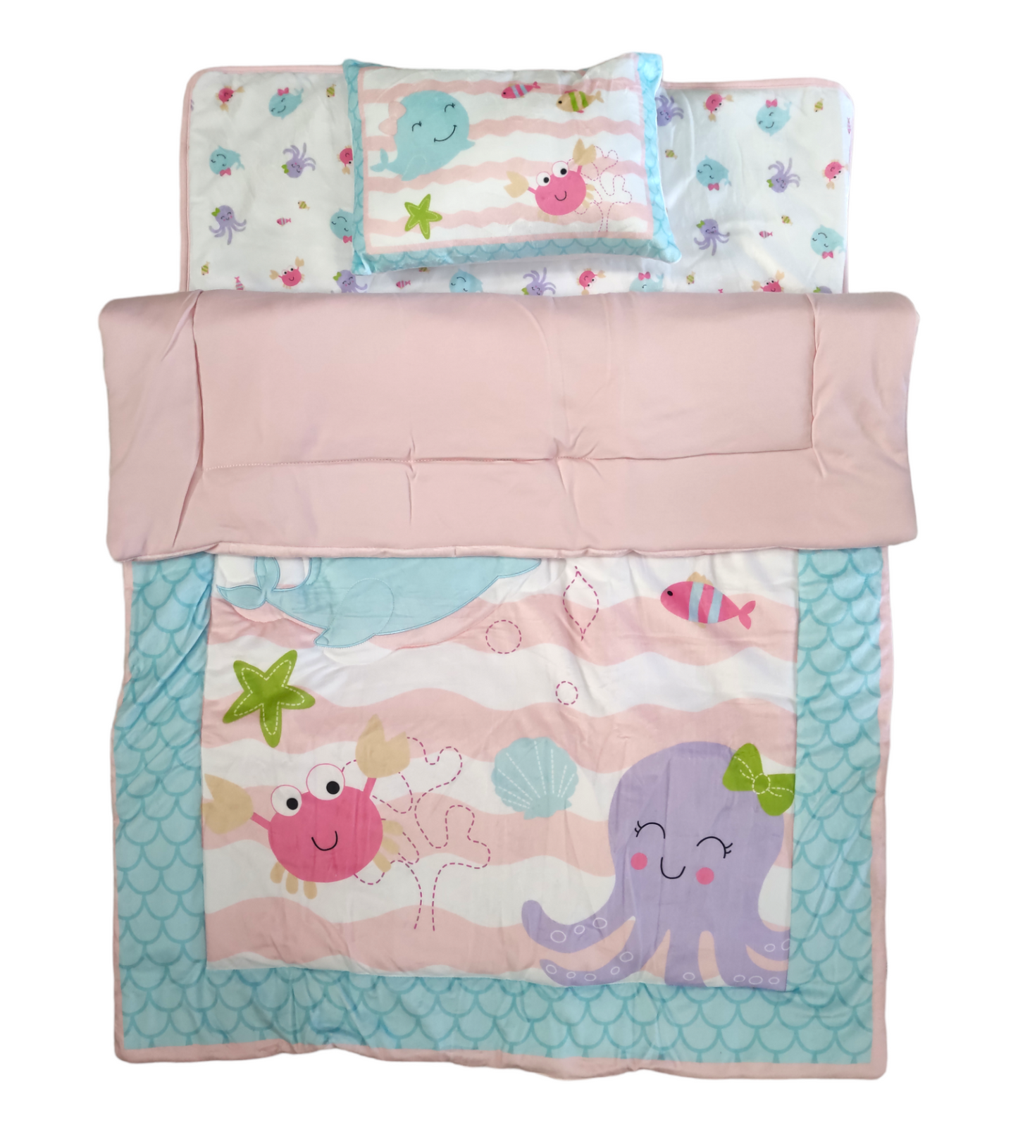Set Invernale Completo Culla Con Coperta in Pile Piumone Ricamato Cuscino e Peluche Neonata
