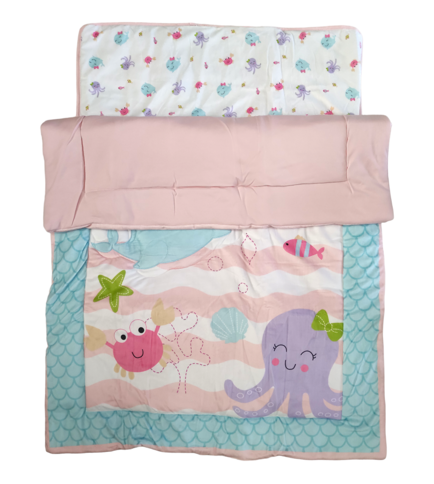 Set Invernale Completo Culla Con Coperta in Pile Piumone Ricamato Cuscino e Peluche Neonata