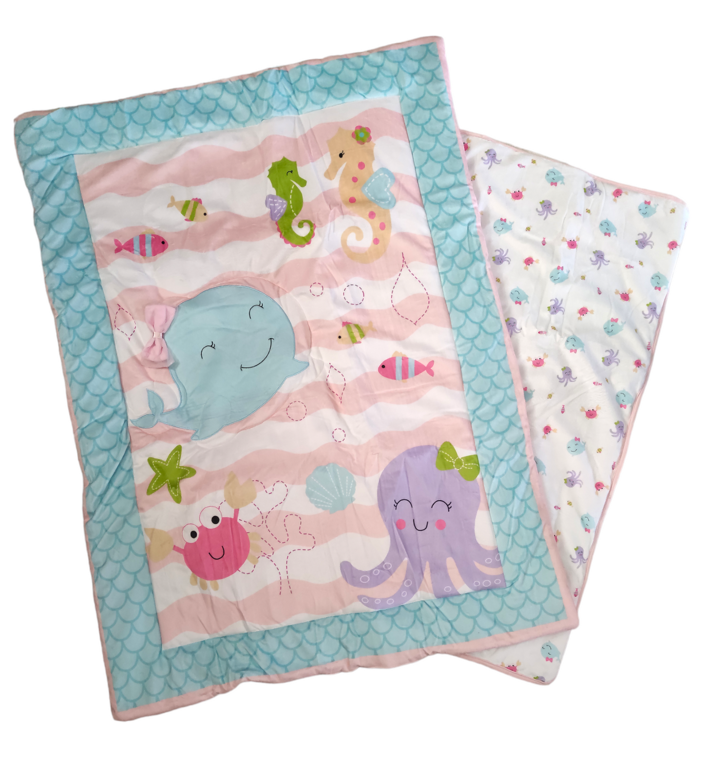 Set Invernale Completo Culla Con Coperta in Pile Piumone Ricamato Cuscino e Peluche Neonata