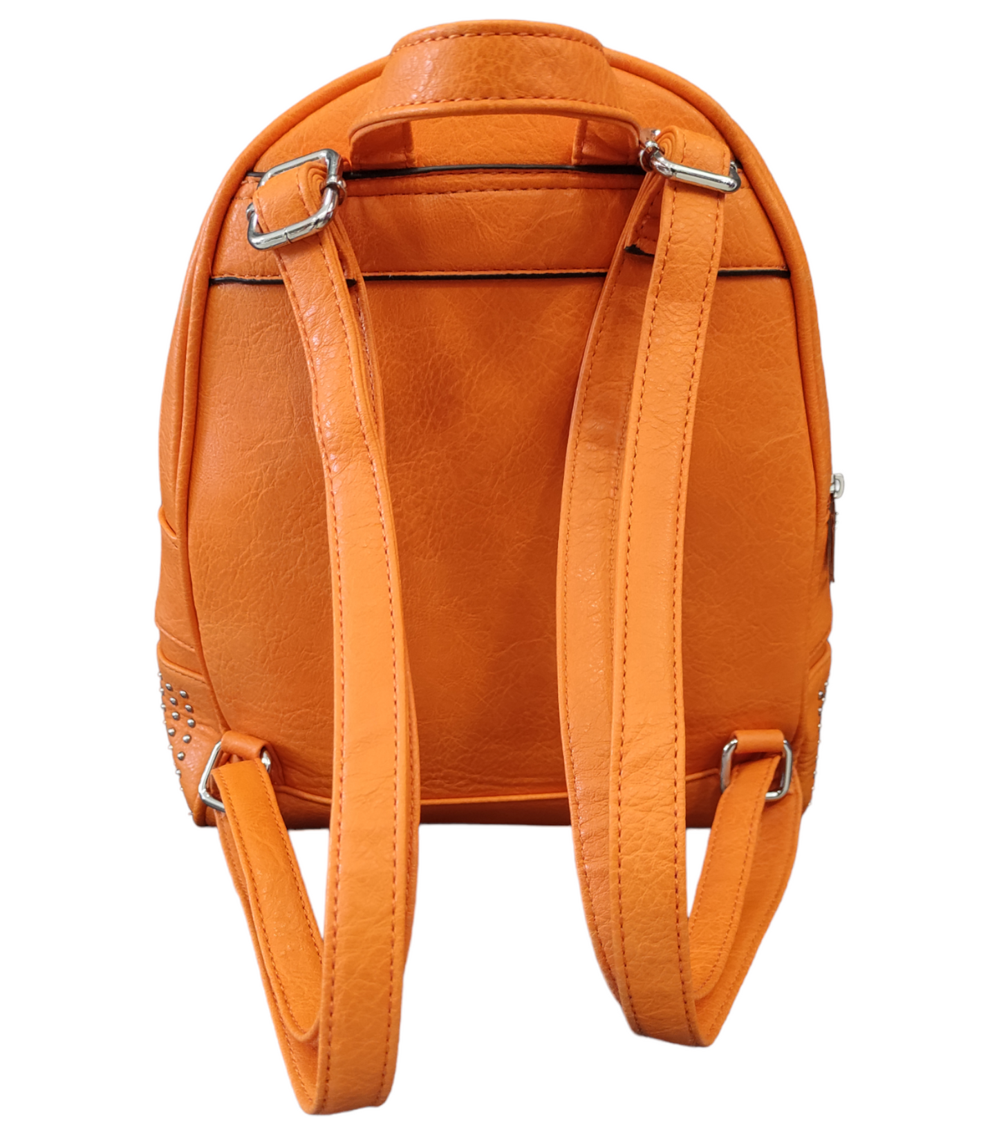 Zaino Donna Ecopelle Color Arancione con Borchie Piccole Compatto con Tre Scomparti
