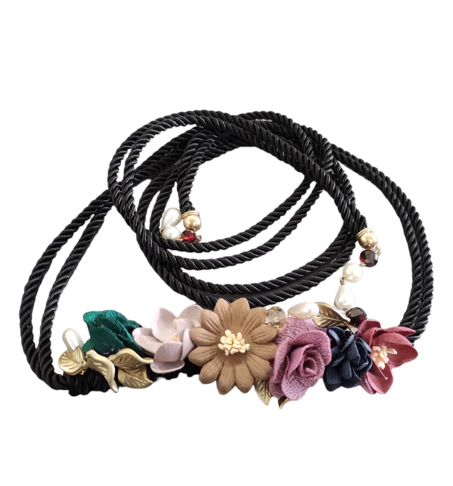 Cintura Donna in Corda Colorata con Fiori Applicati Modello a Fusciacca
