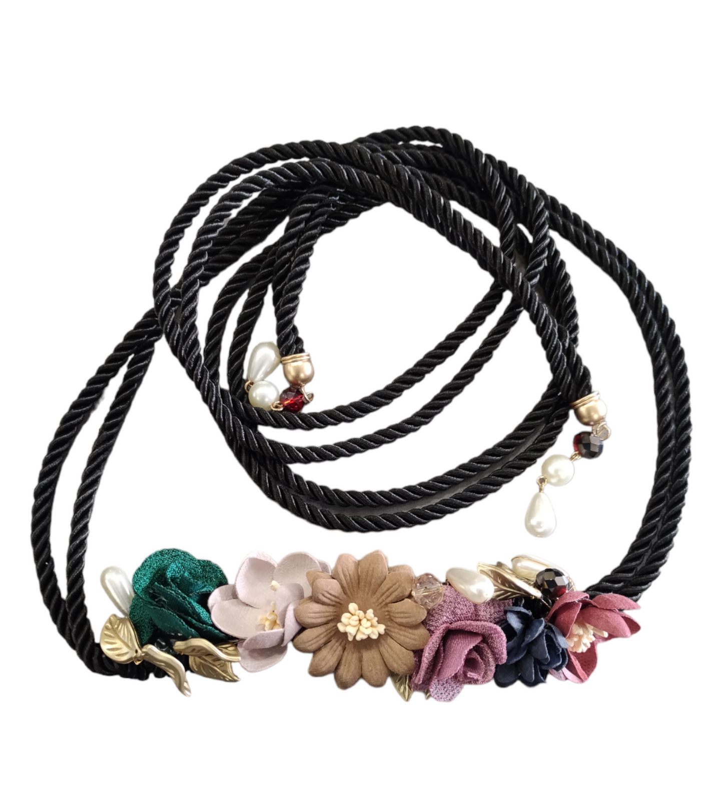 Cintura Donna in Corda Colorata con Fiori Applicati Modello a Fusciacca
