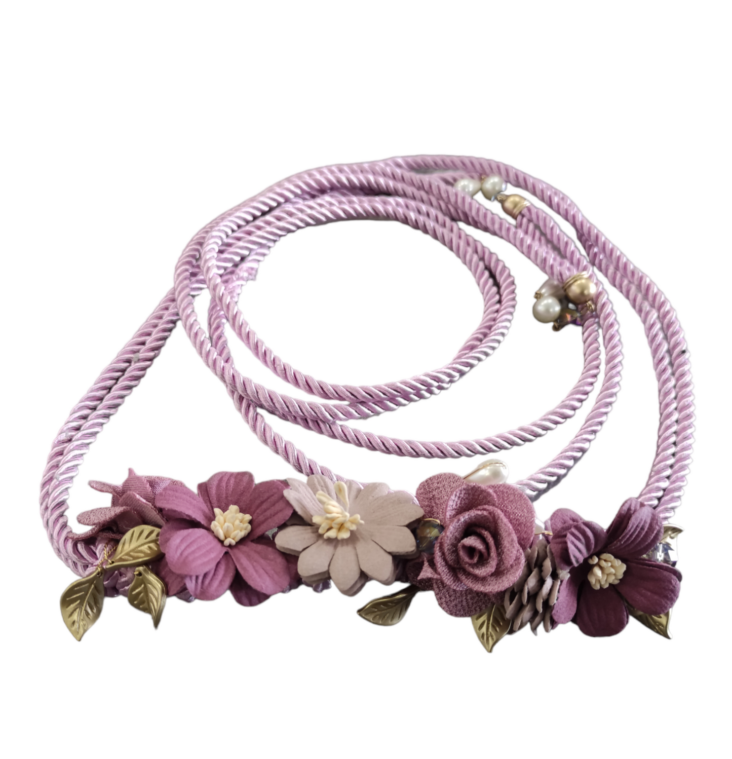 Cintura Donna in Corda Colorata con Fiori Applicati Modello a Fusciacca