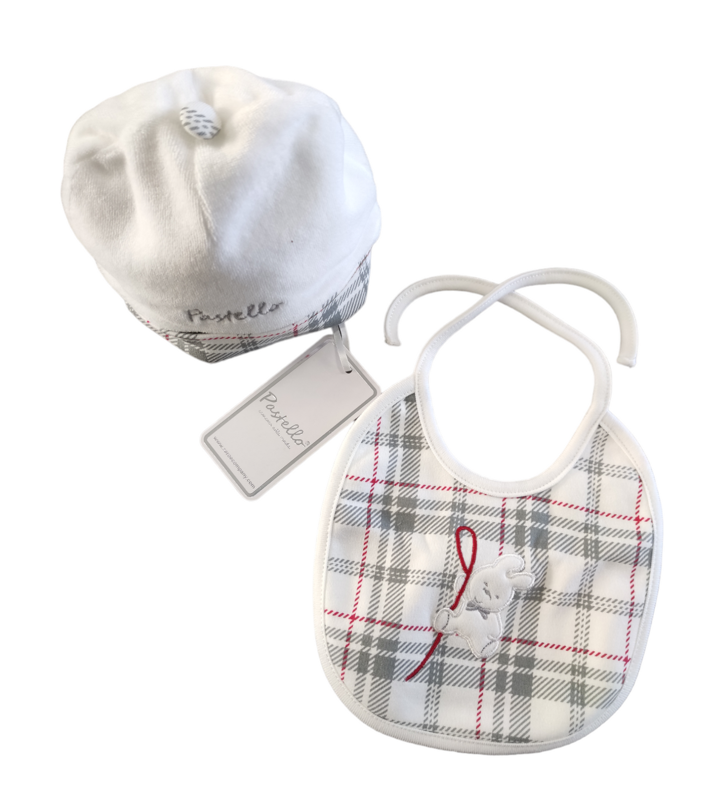 Set Parure Neonato Cappellino in Ciniglia e Bavaglino Intonati Pastello