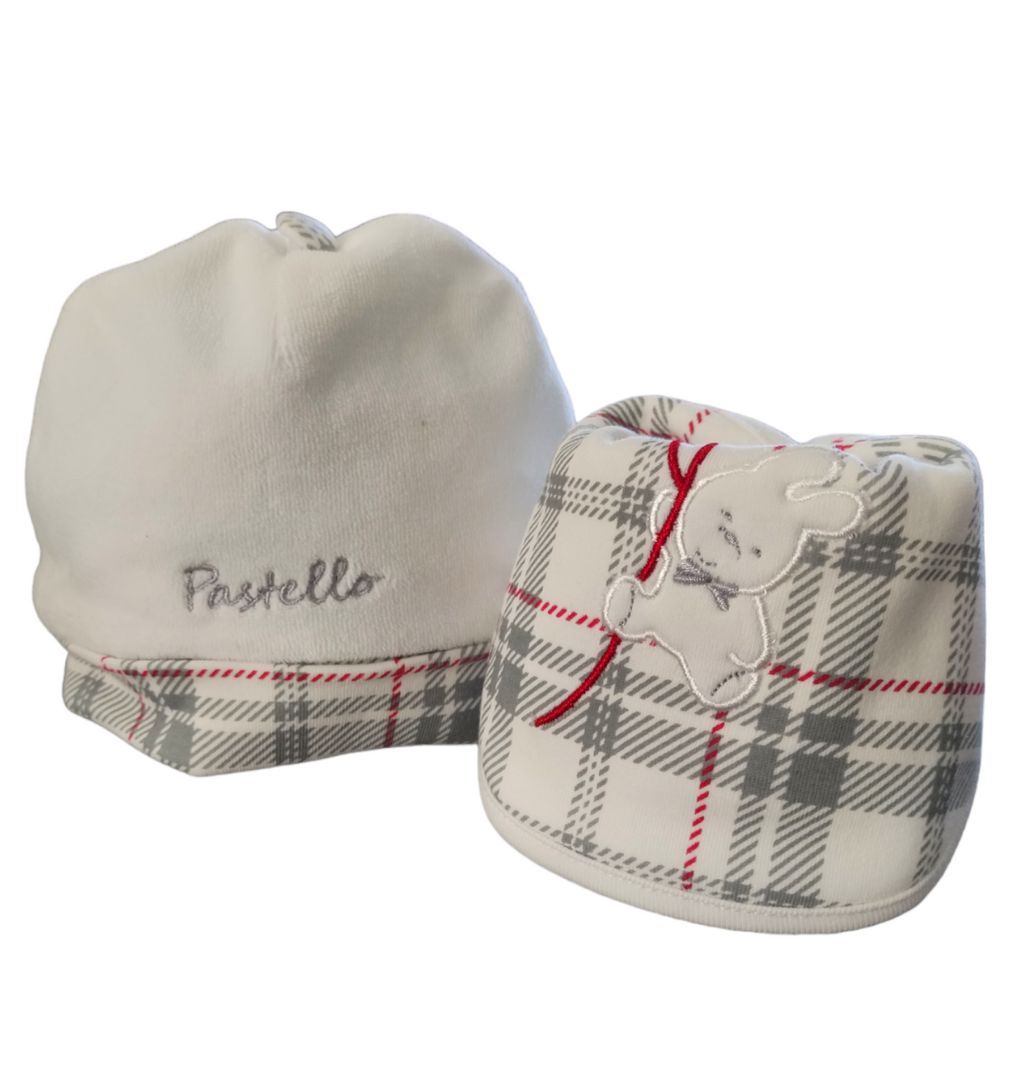 Set Parure Neonato Cappellino in Ciniglia e Bavaglino Intonati Pastello