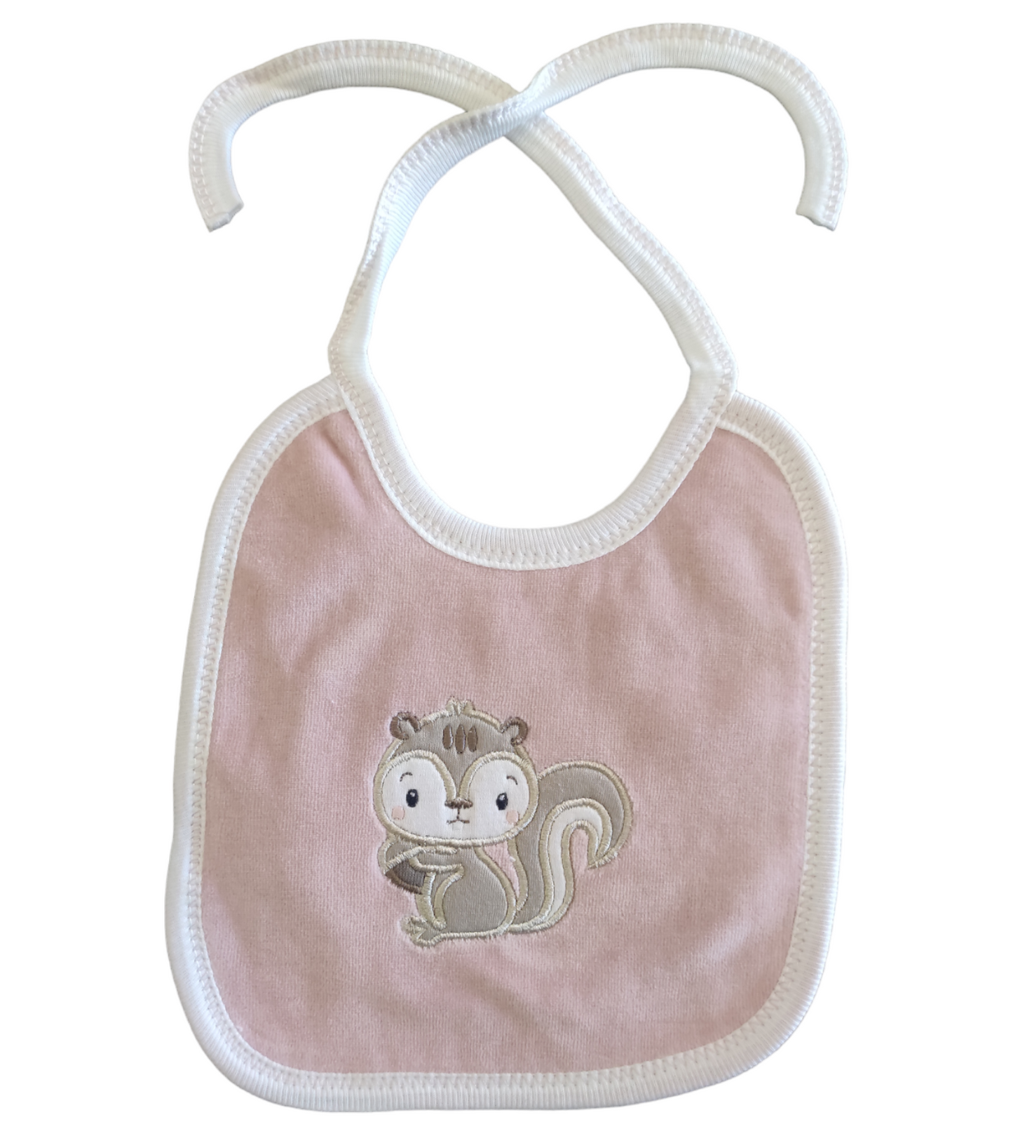 Set Accappatoio a Triangolo e Bavaglino Rosa Antico con Ricamo Scoiattolo Neonata Sardon