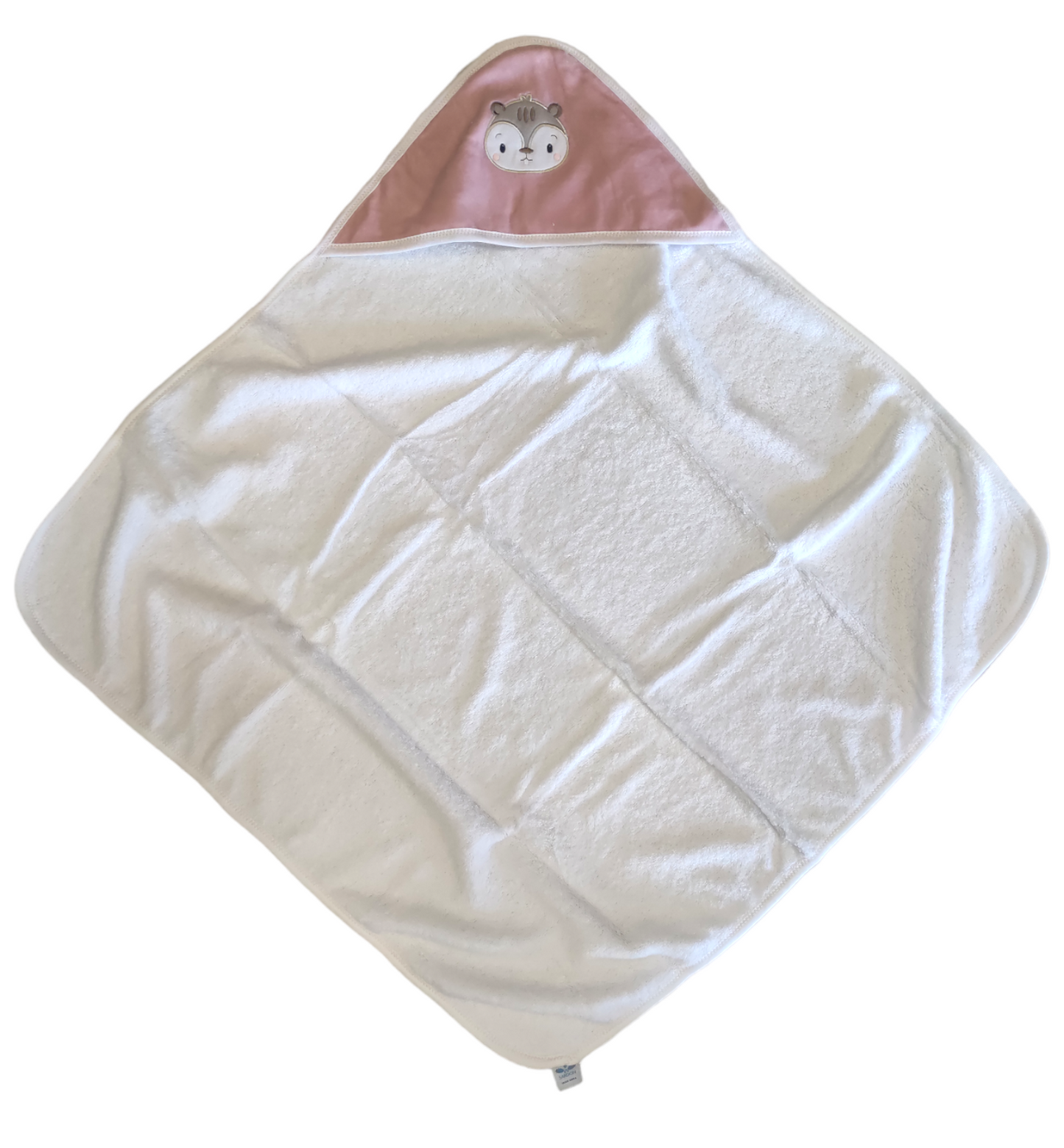 Set Accappatoio a Triangolo e Bavaglino Rosa Antico con Ricamo Scoiattolo Neonata Sardon