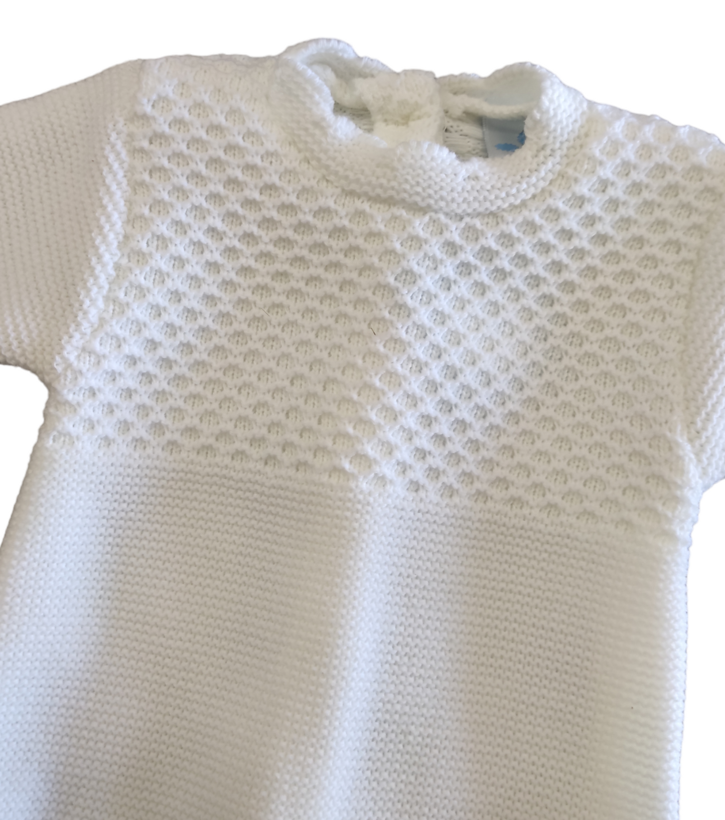 Tutina Intera Bianca Invernale Senza Colletto Lavorata a Maglia Sardon Neonato 1-3 Mesi