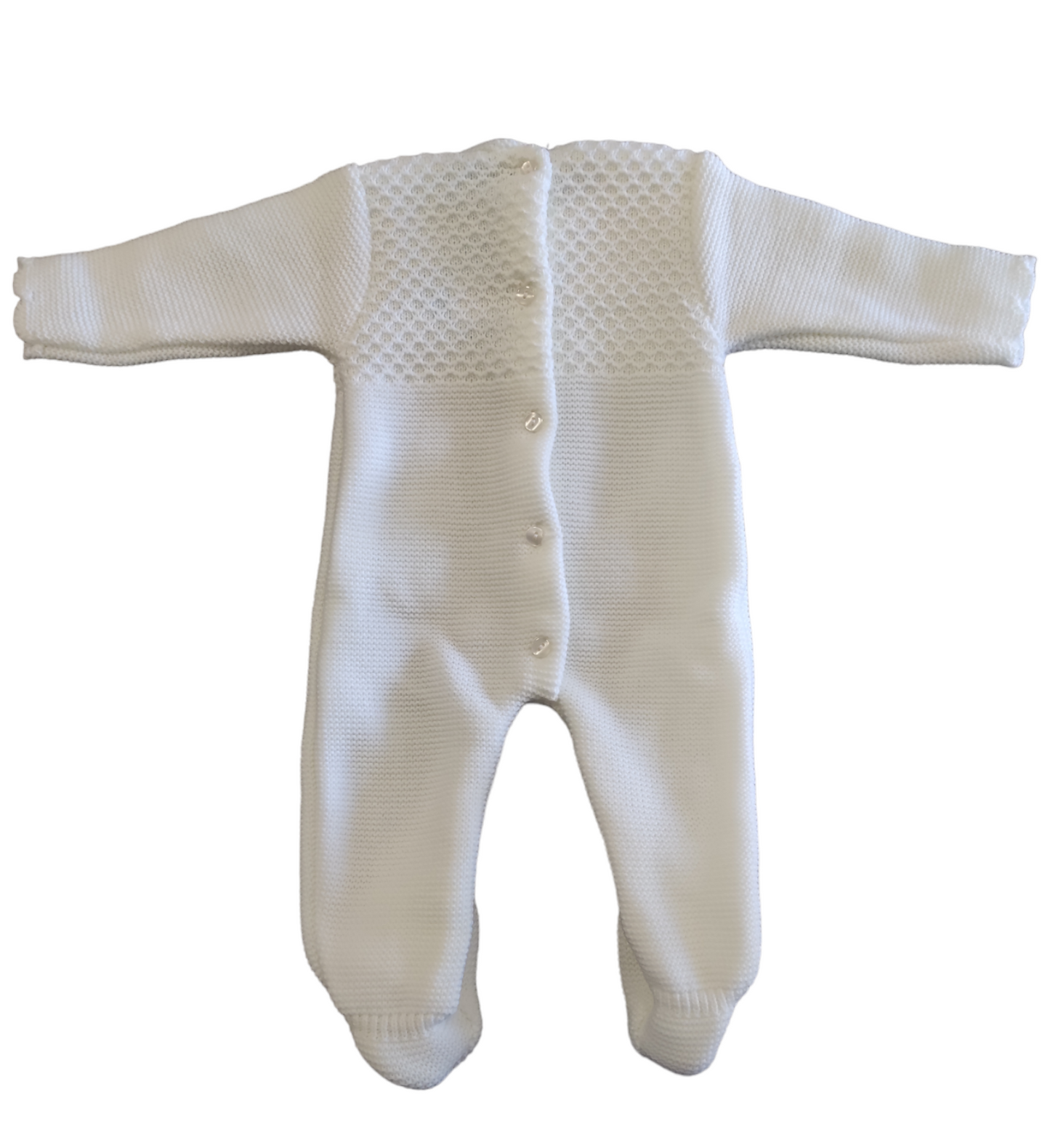 Tutina Intera Bianca Invernale Senza Colletto Lavorata a Maglia Sardon Neonato 1-3 Mesi