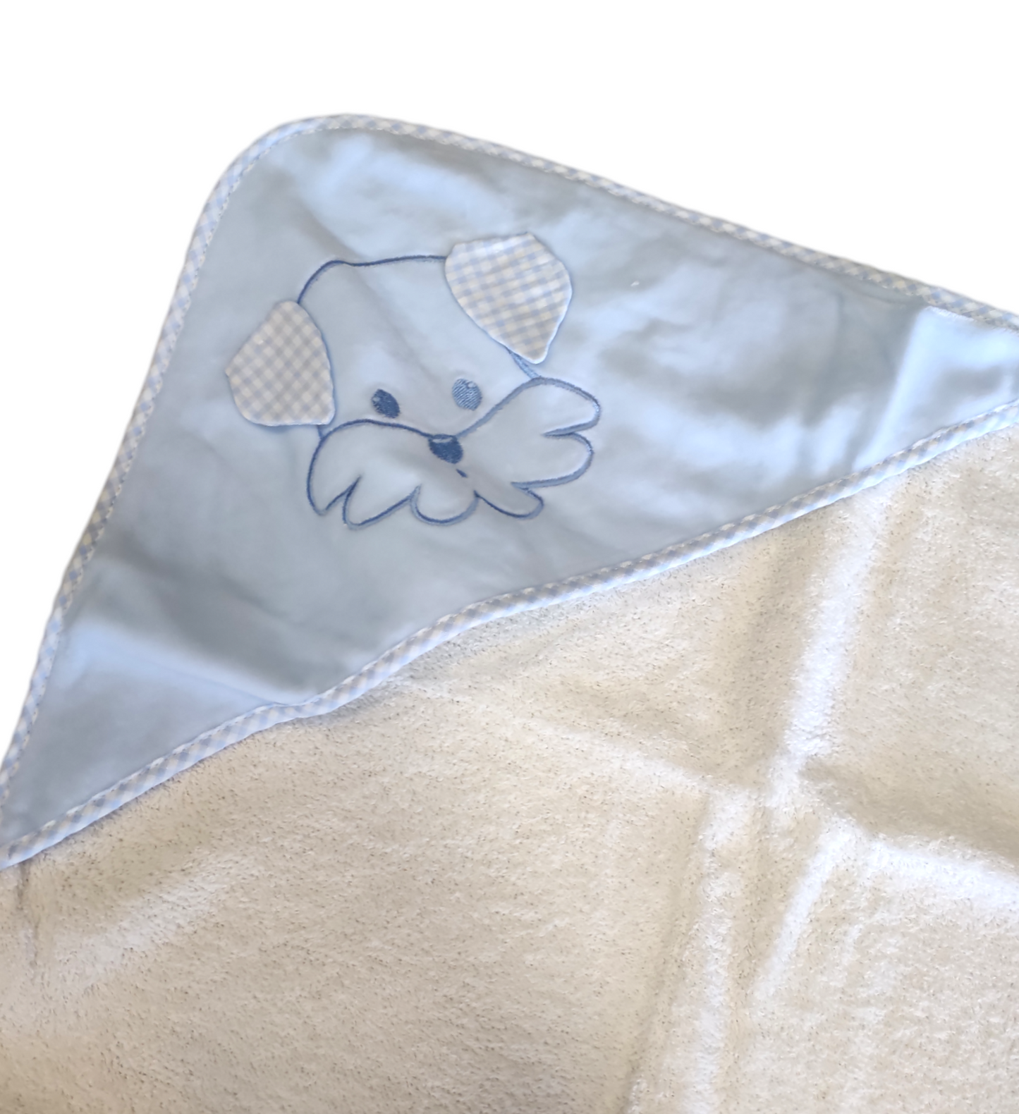 Set Accappatoio a Triangolo e Bavaglino Celeste con Ricamo Cagnolino Neonato Sardon