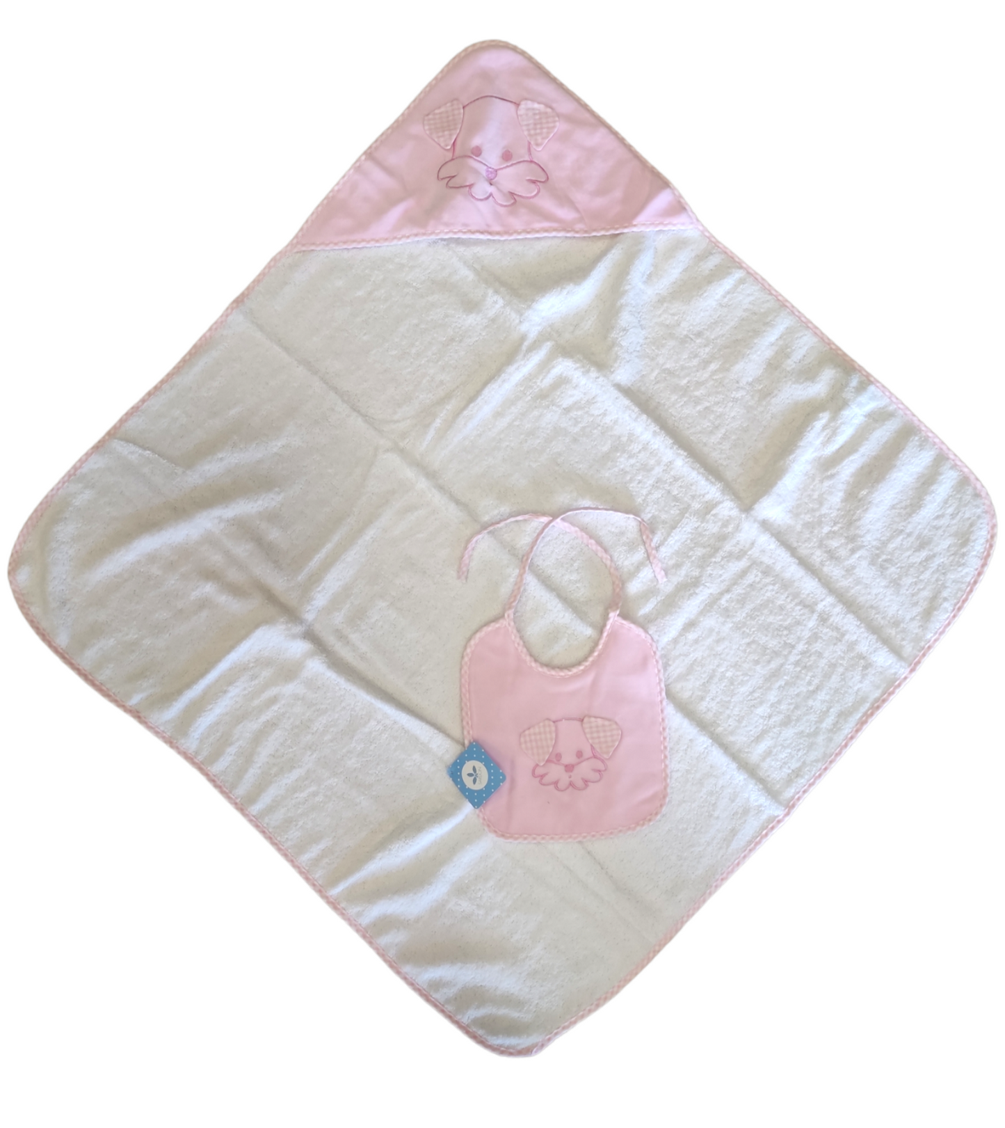 Set Accappatoio a Triangolo e Bavaglino Rosa con Ricamo Cagnolino Neonata Sardon