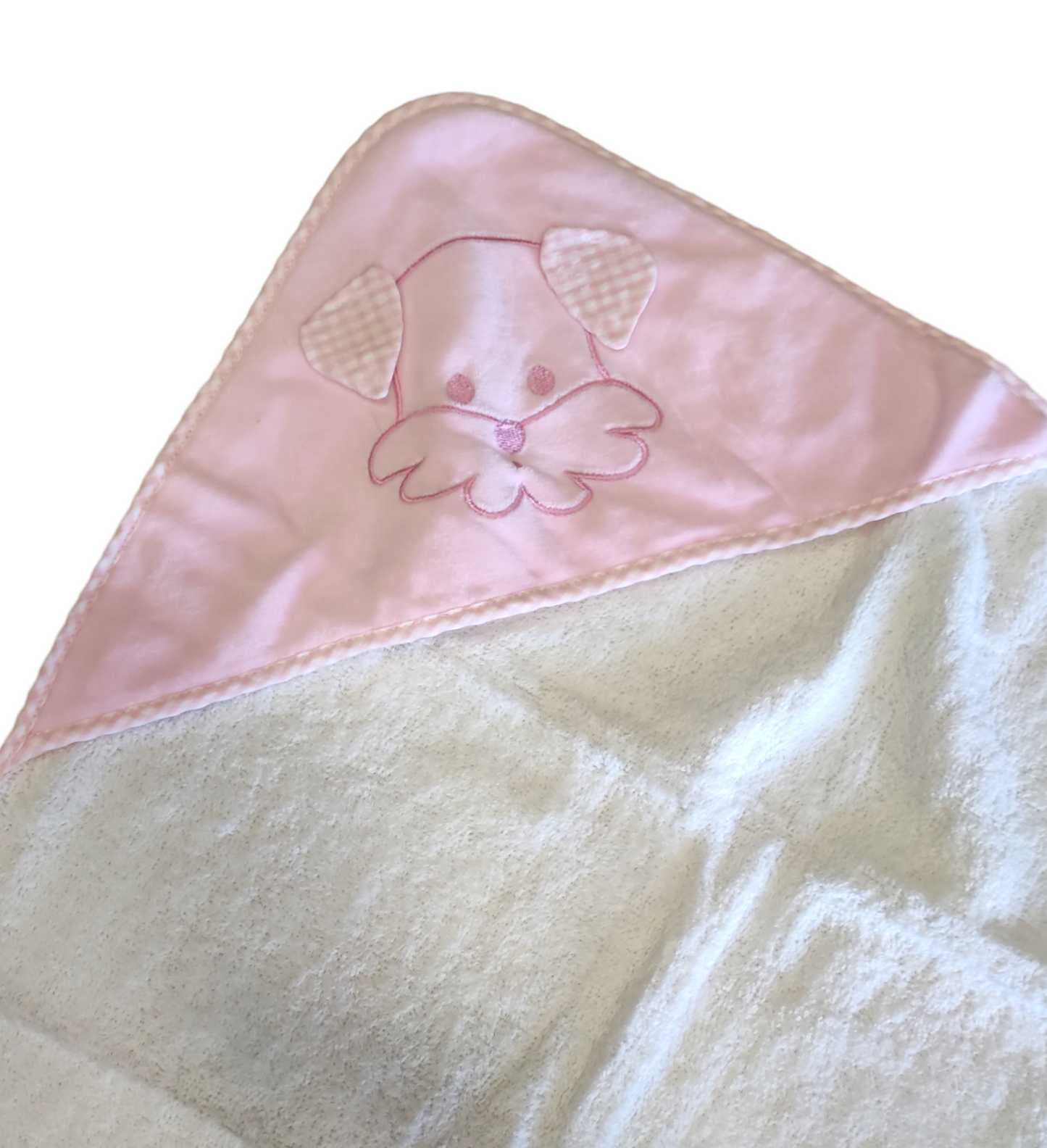 Set Accappatoio a Triangolo e Bavaglino Rosa con Ricamo Cagnolino Neonata Sardon