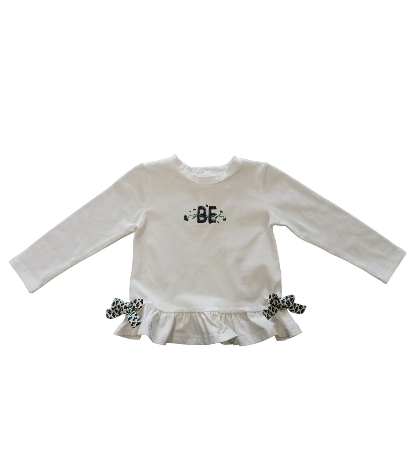 T-Shirt Felpata in Cotone Magliettina Manica Lunga Svasata con Rouches Ativo Kids Bambina 12-36 Mesi
