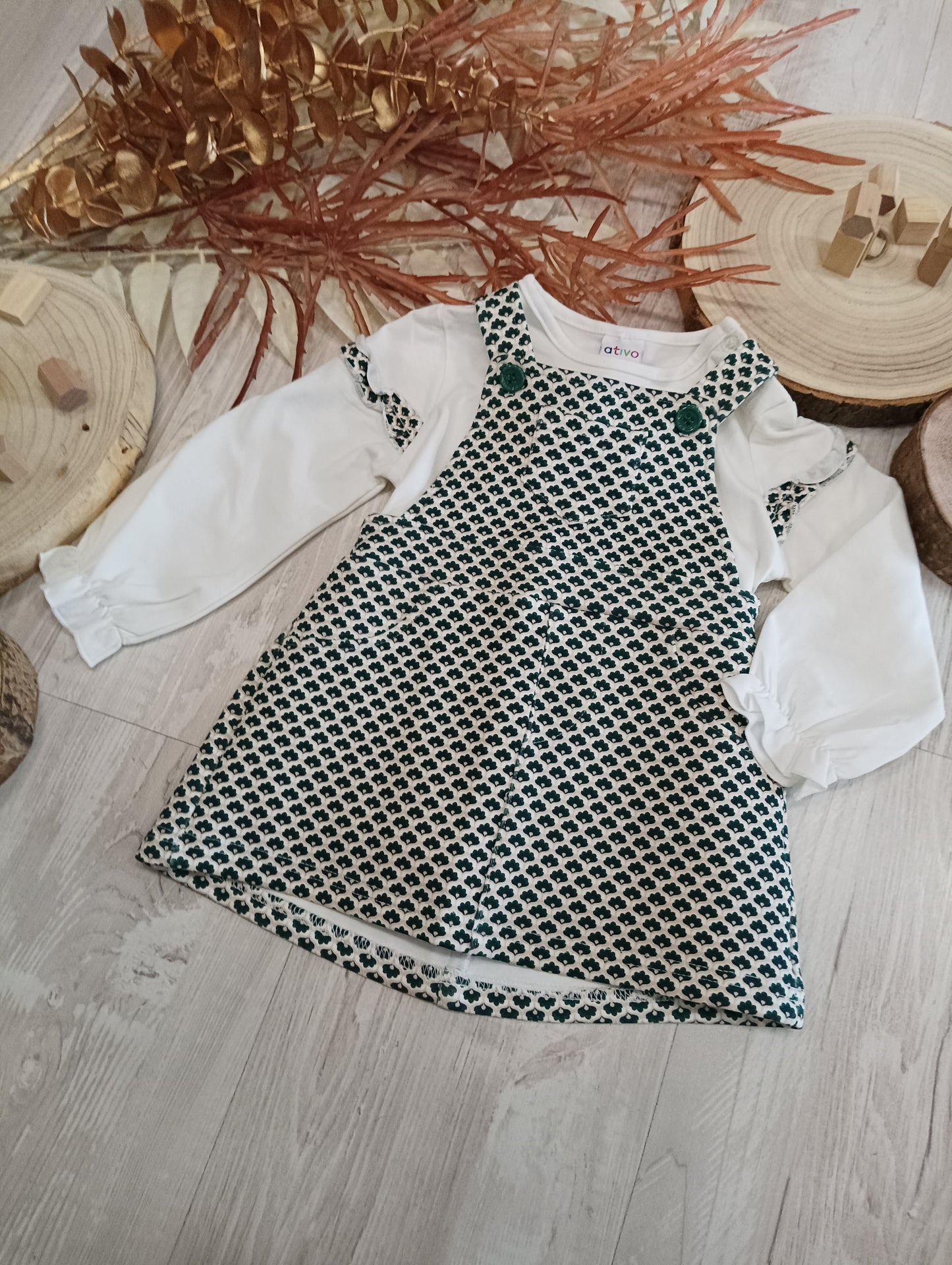 Salopette Vestitino con Fiocco sul Retro Stampata Fantasia Geometrica Ativo Kids Bambina 6-36 Mesi