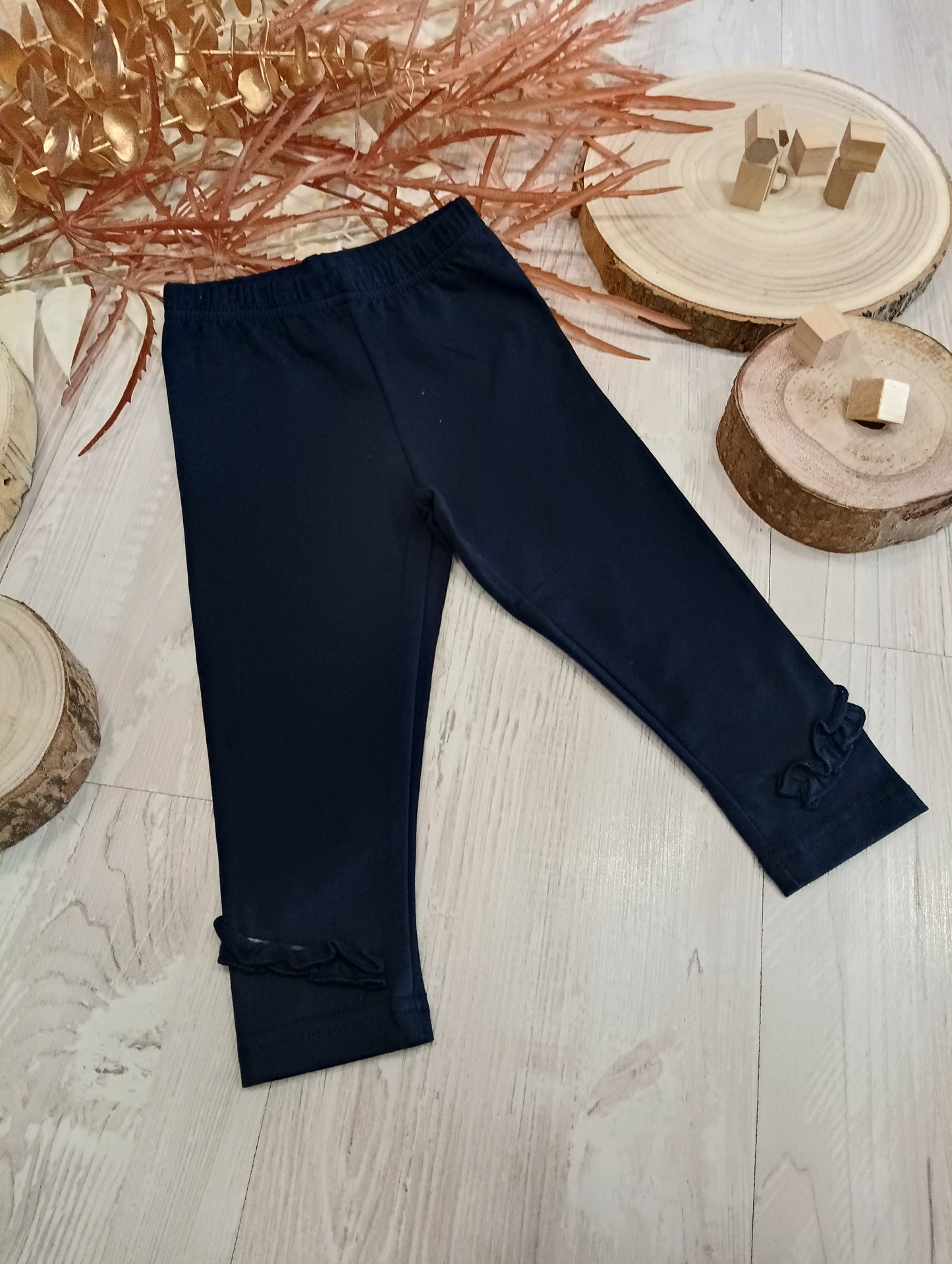 Leggings Color Blu Scuro Felpato con Ruche in fondo Ativo Kids Bambina 6-36 Mesi